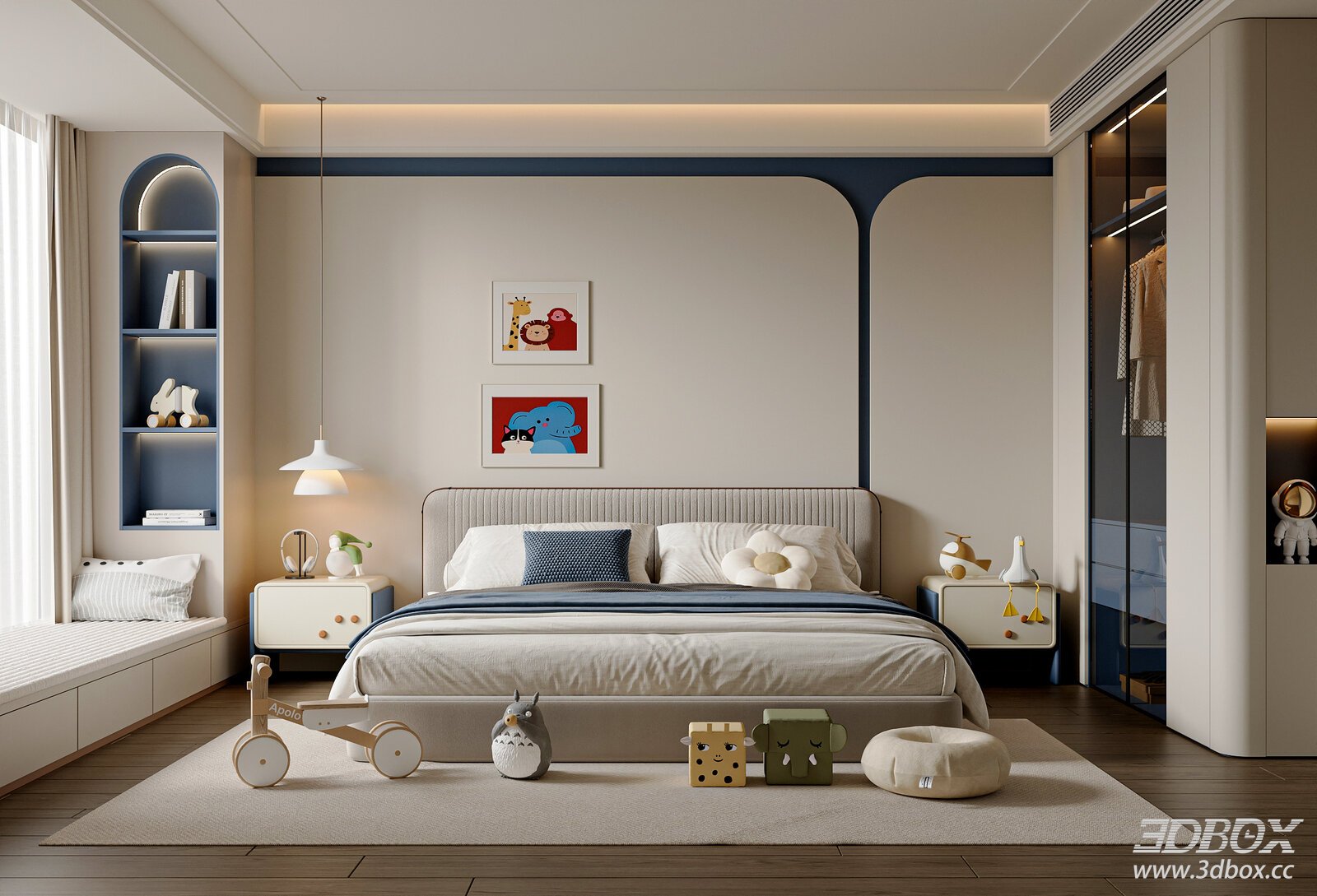 Modern Cream Style Double Bed Wardrobe
