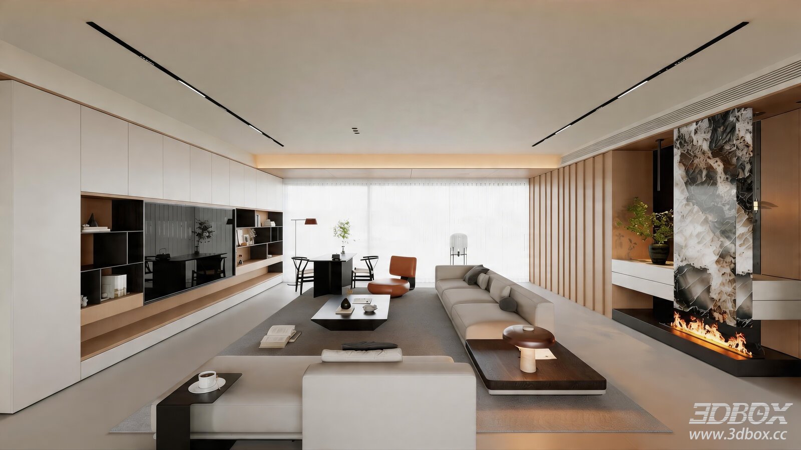 Modern Minimalist Open Plan Dining Room Modern Open Plan Dining Room Modern Minimalist Dining Room Kitchen TVBackground Wall[I