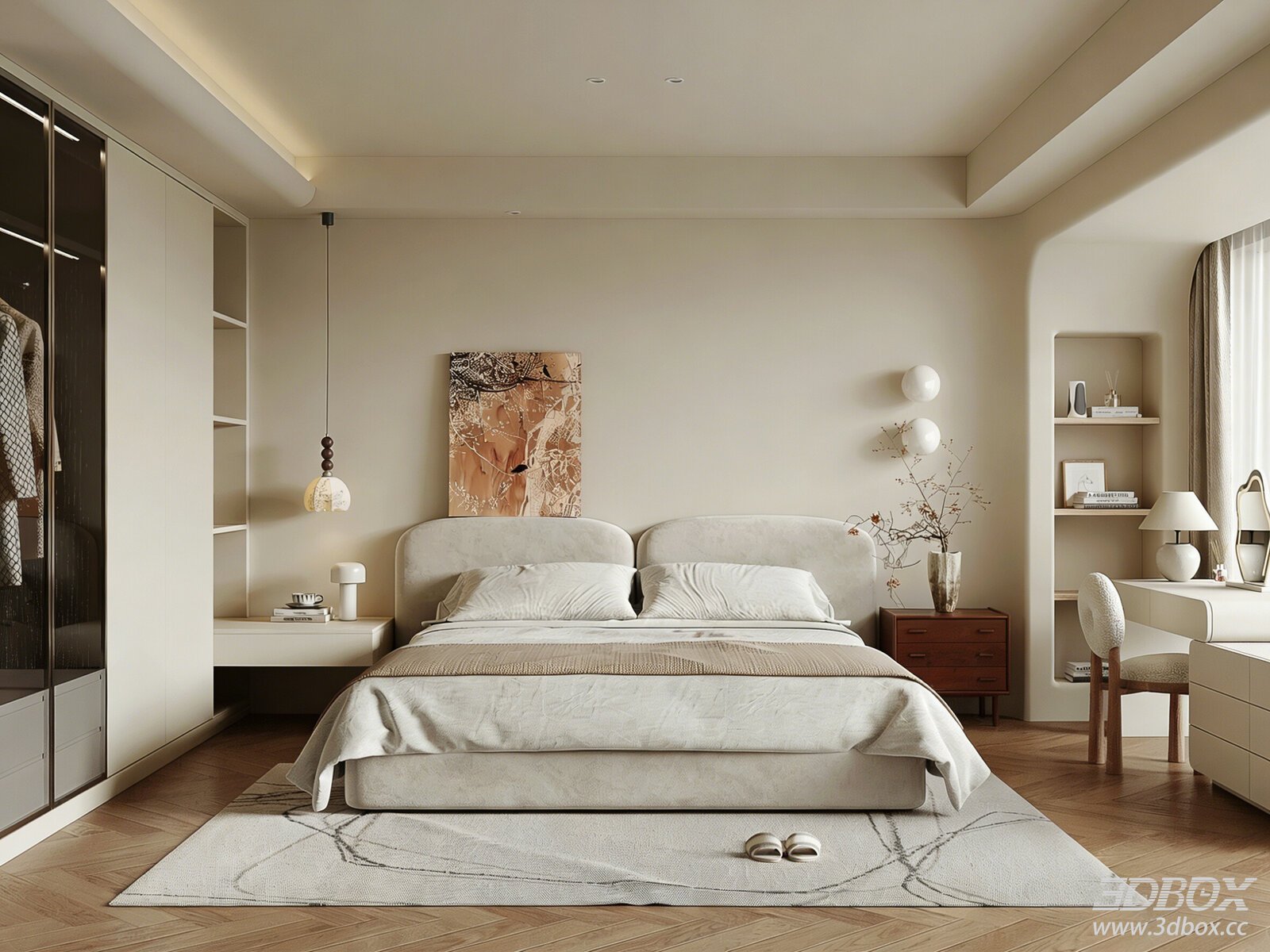 Wabi Sabi Bedroom Double Bed Chandelier Wardrobe Bedroom[ID_