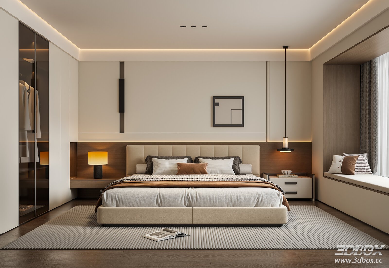 Italian Bedroom Minimalist Background Wall Double Bed Bedroom Bedroom Master Bedroom[ID_