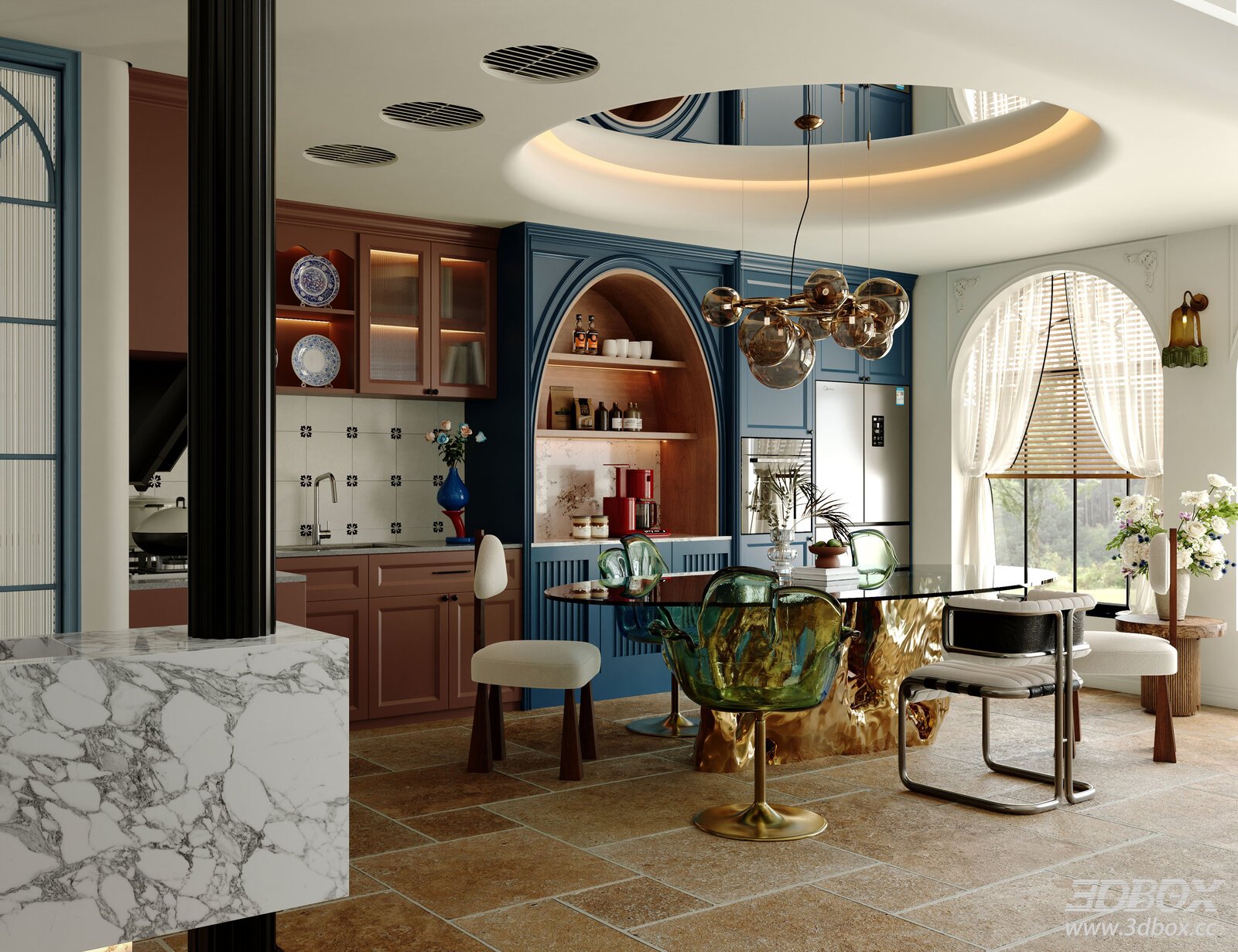French Villa Dining Room Dining Table Sideboard
