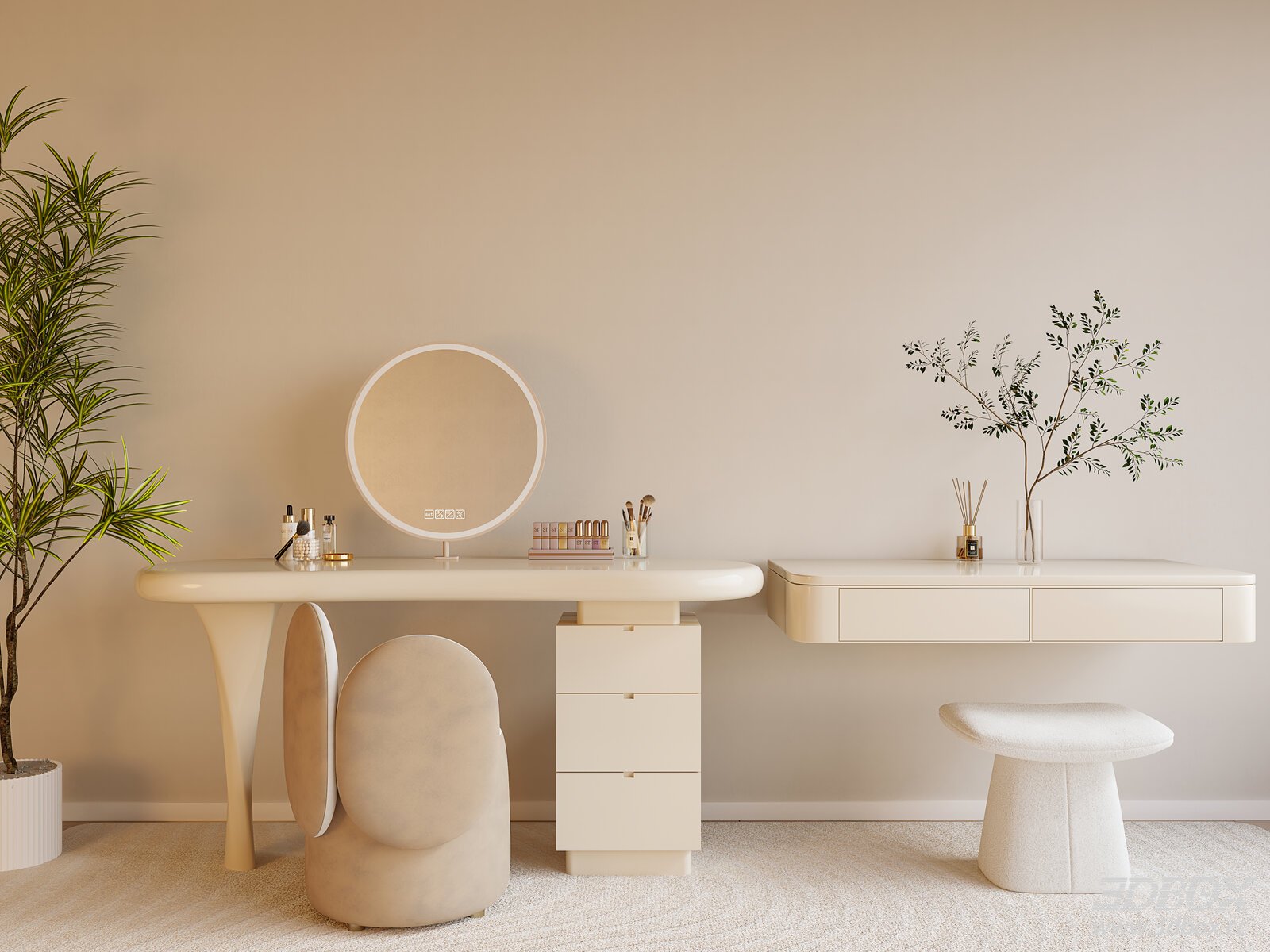 Modern Vanity Makeup Stool Set