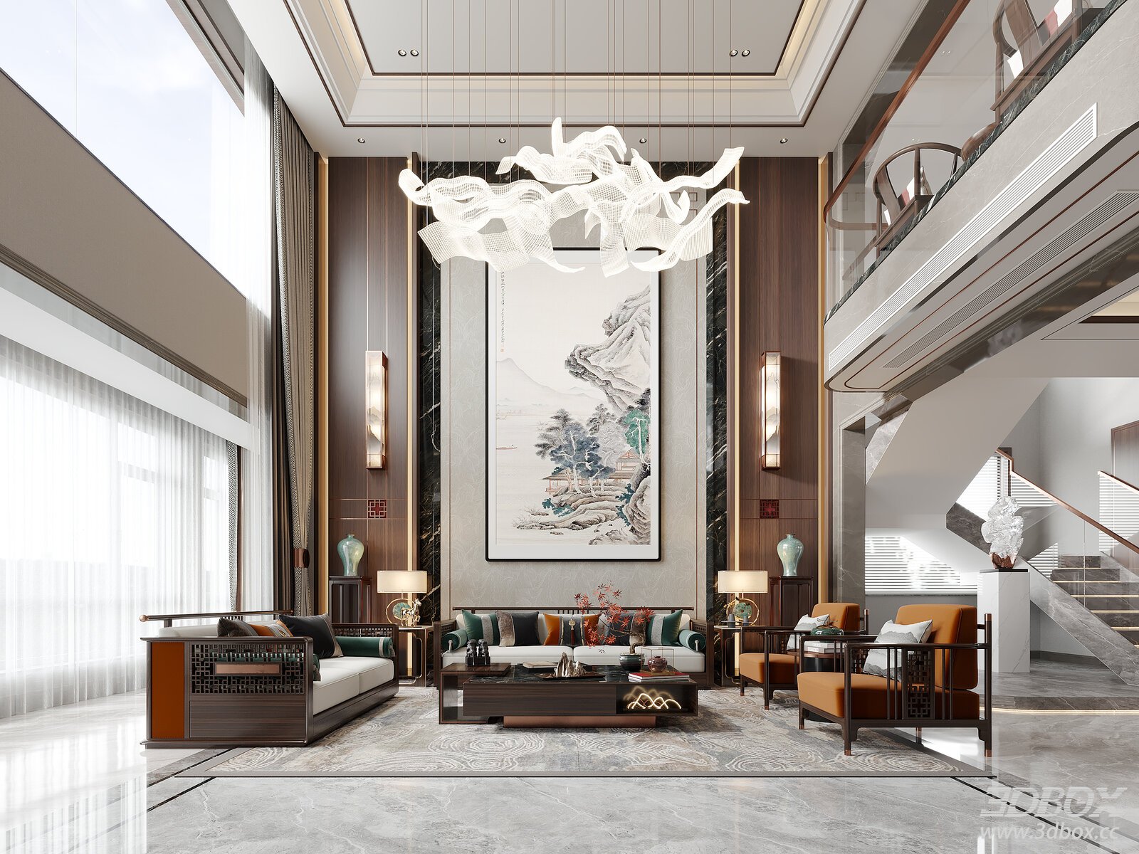 New Chinese Villa Living Dining Room