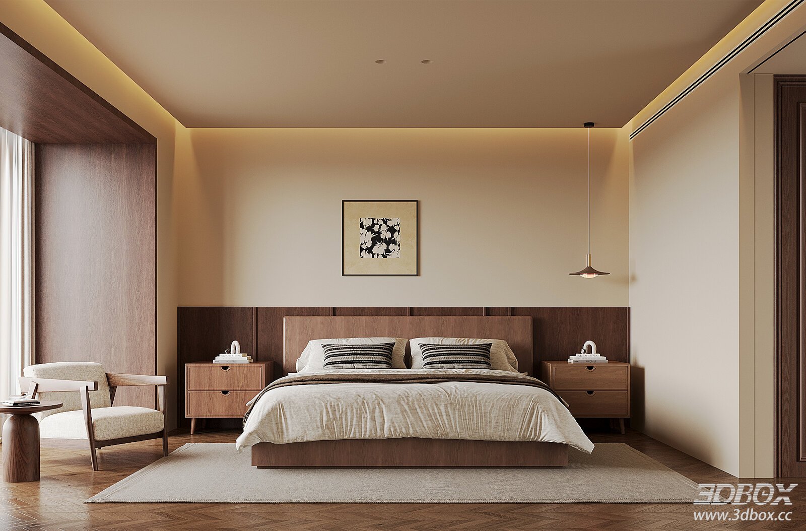 Modern Vintage Home Bedroom Double Bed Background Wall Nightstand