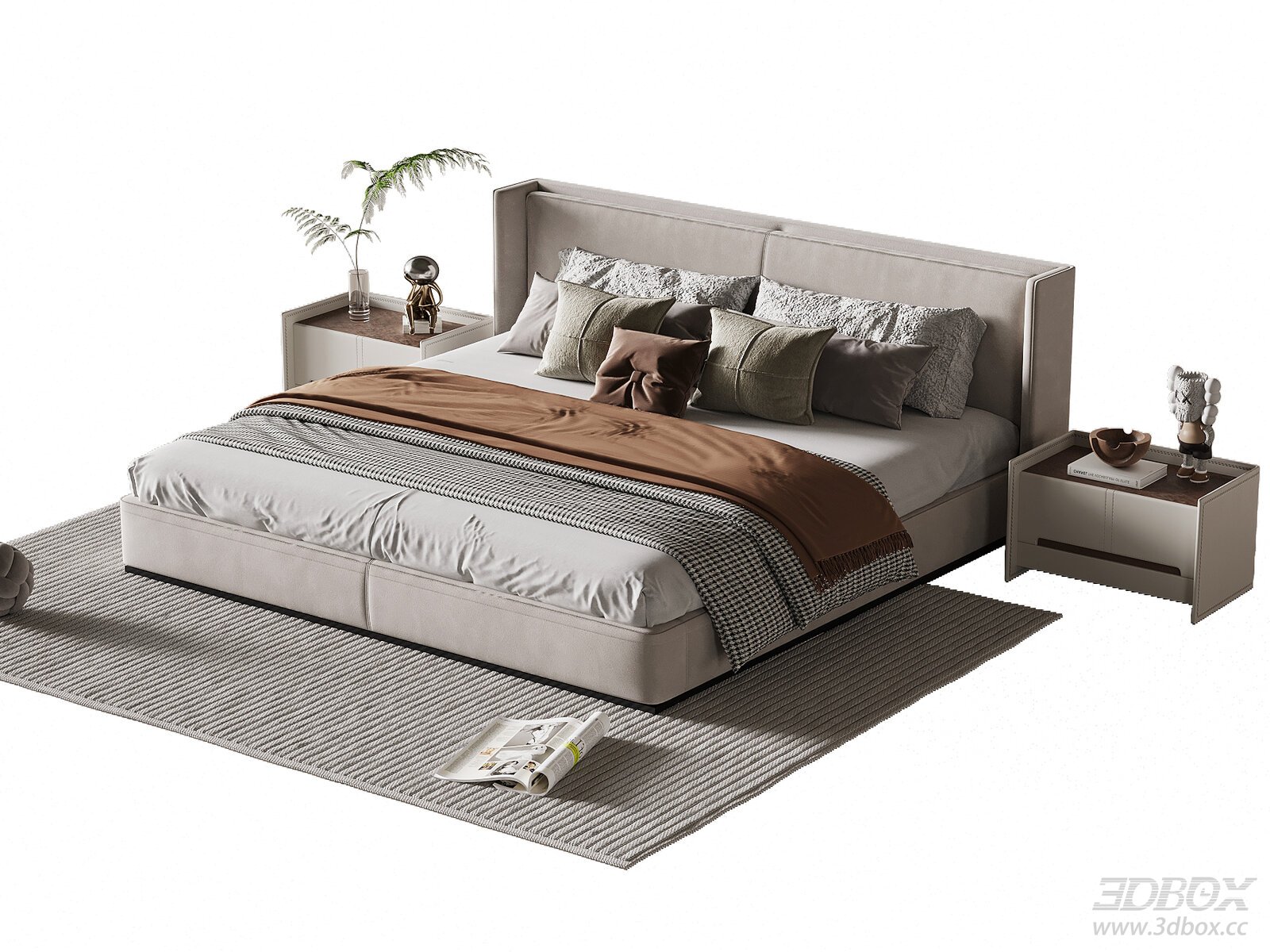 Modern Minimalist Double Bed Nightstand Set