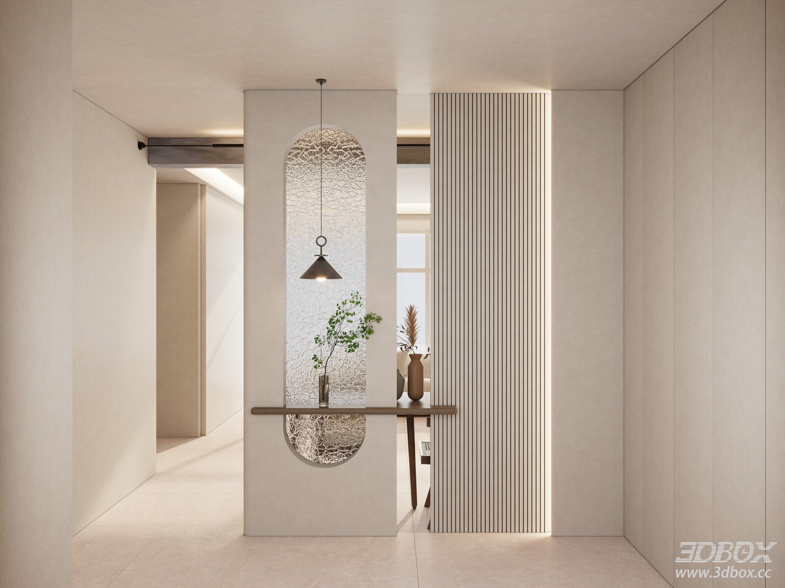 Nordic Cream Style Glass Partition Entryway