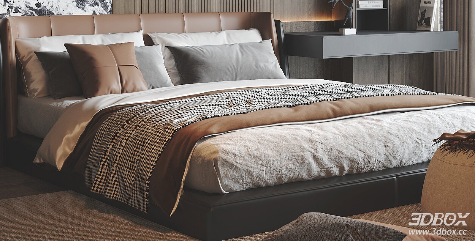 Modern Bedroom with Bed and Pillows