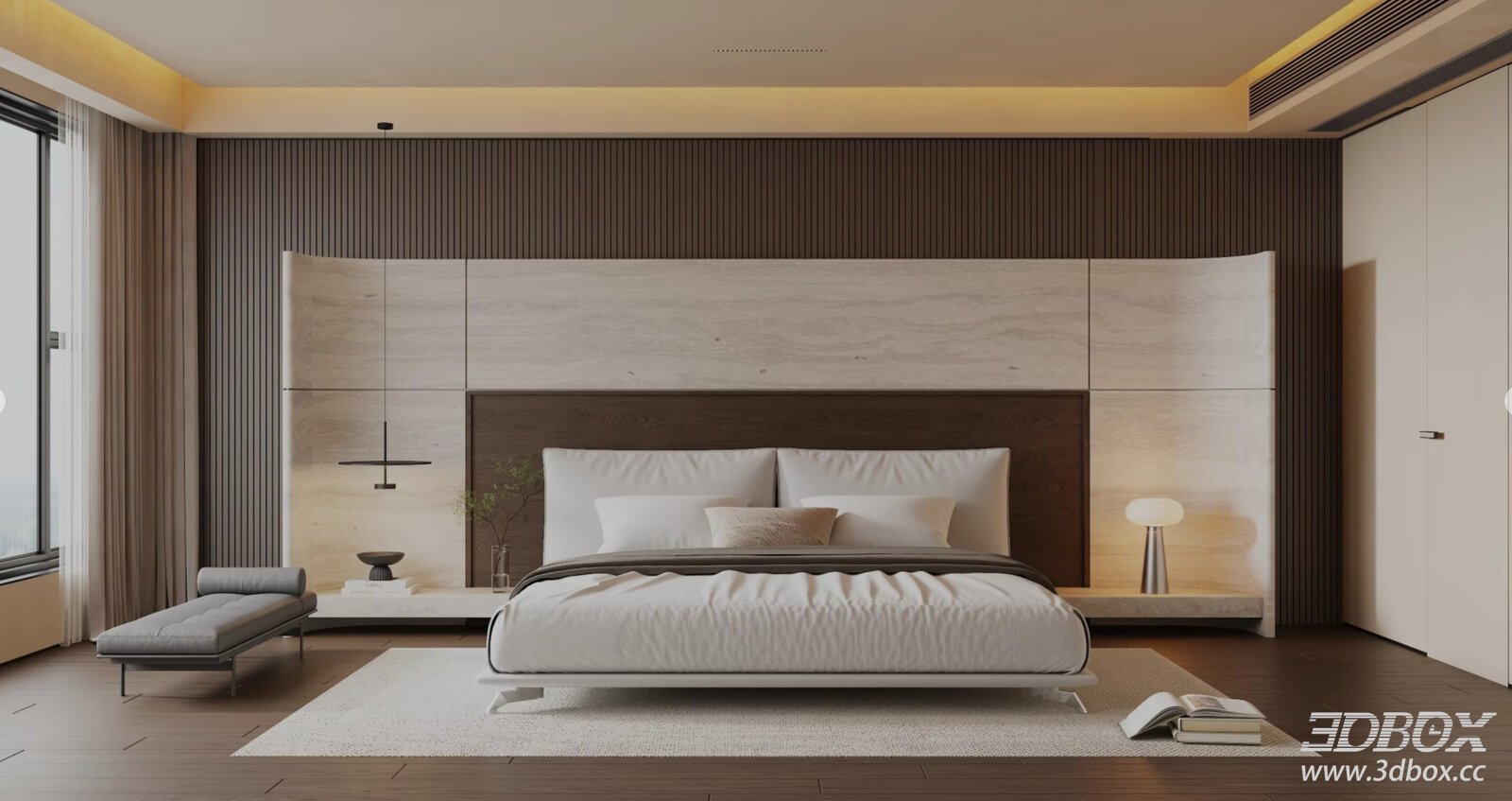 Modern Bedroom 3D Model with Bed and Furniture