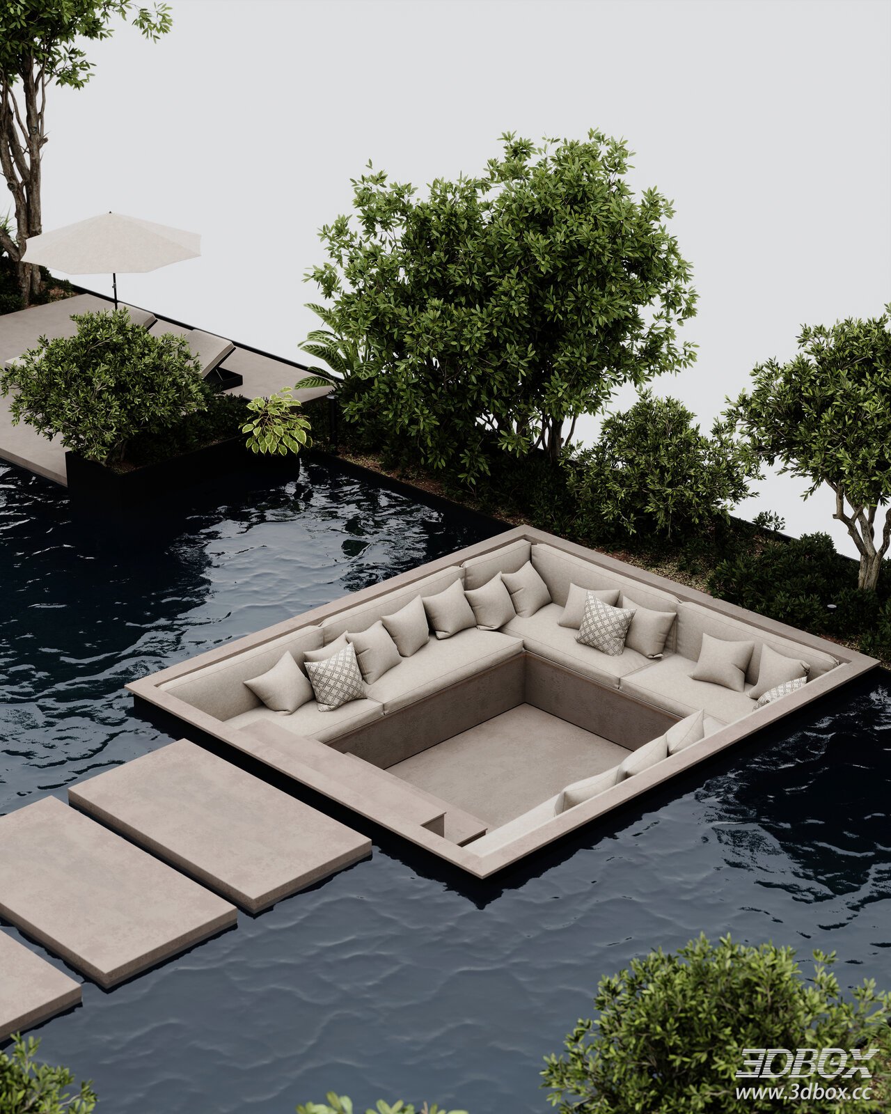 Outdoor Sunken Sofa Set with Plants