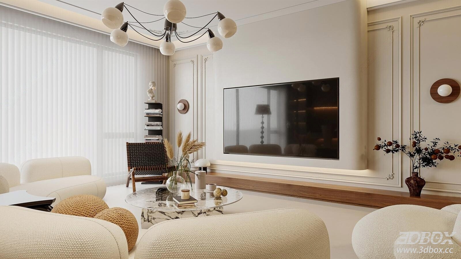 Modern Living Room with TV and Sofa Set