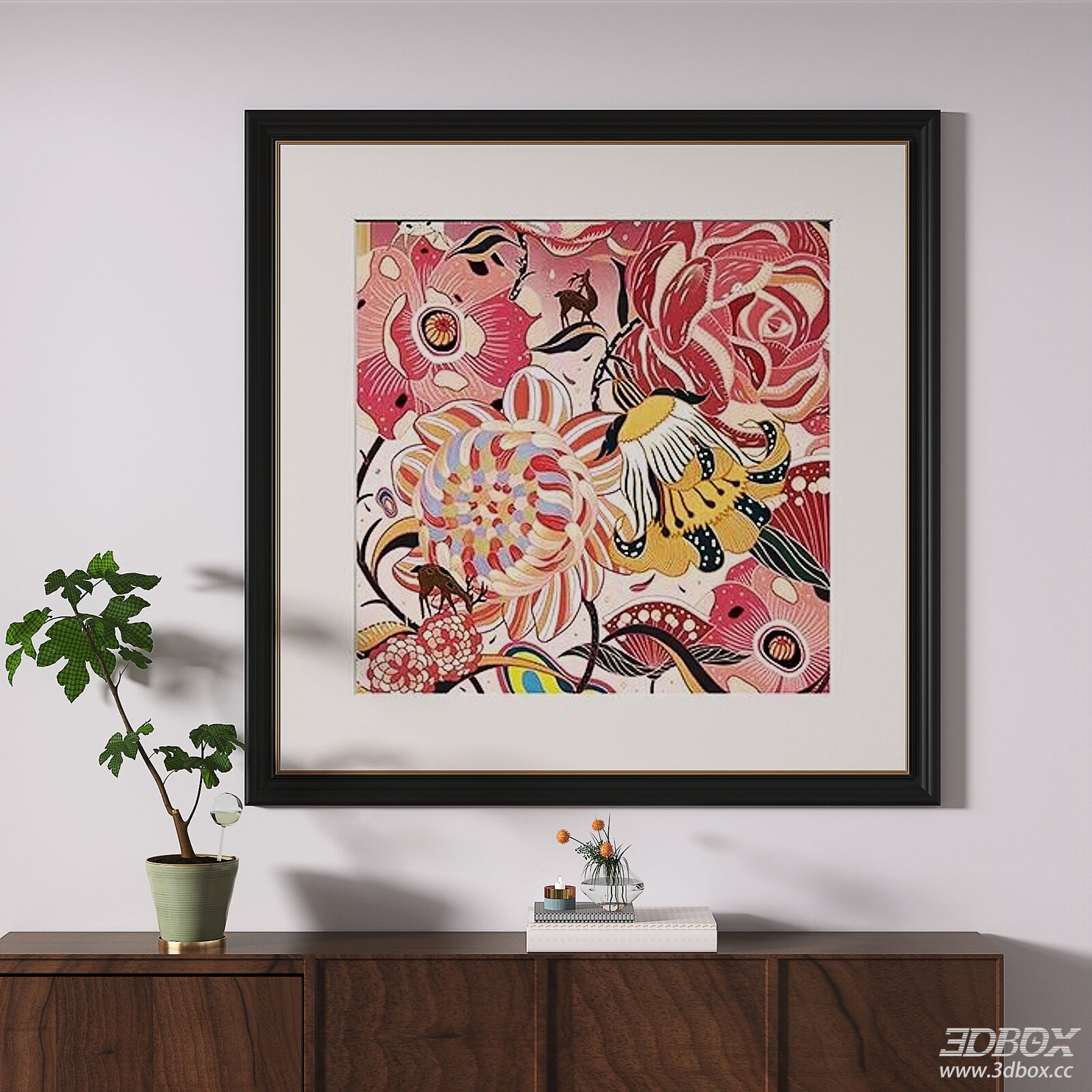 Framed Artwork with Potted Plant