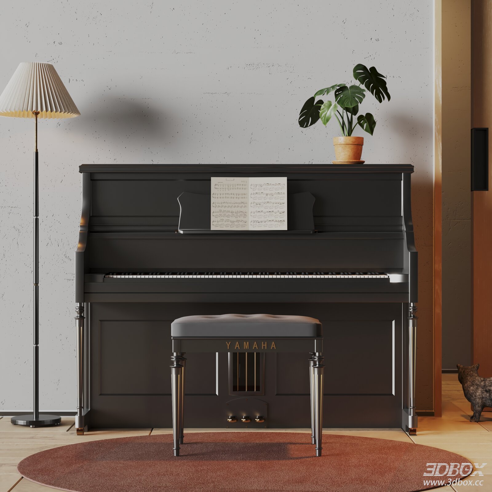 Upright Piano with Stool 3D Model