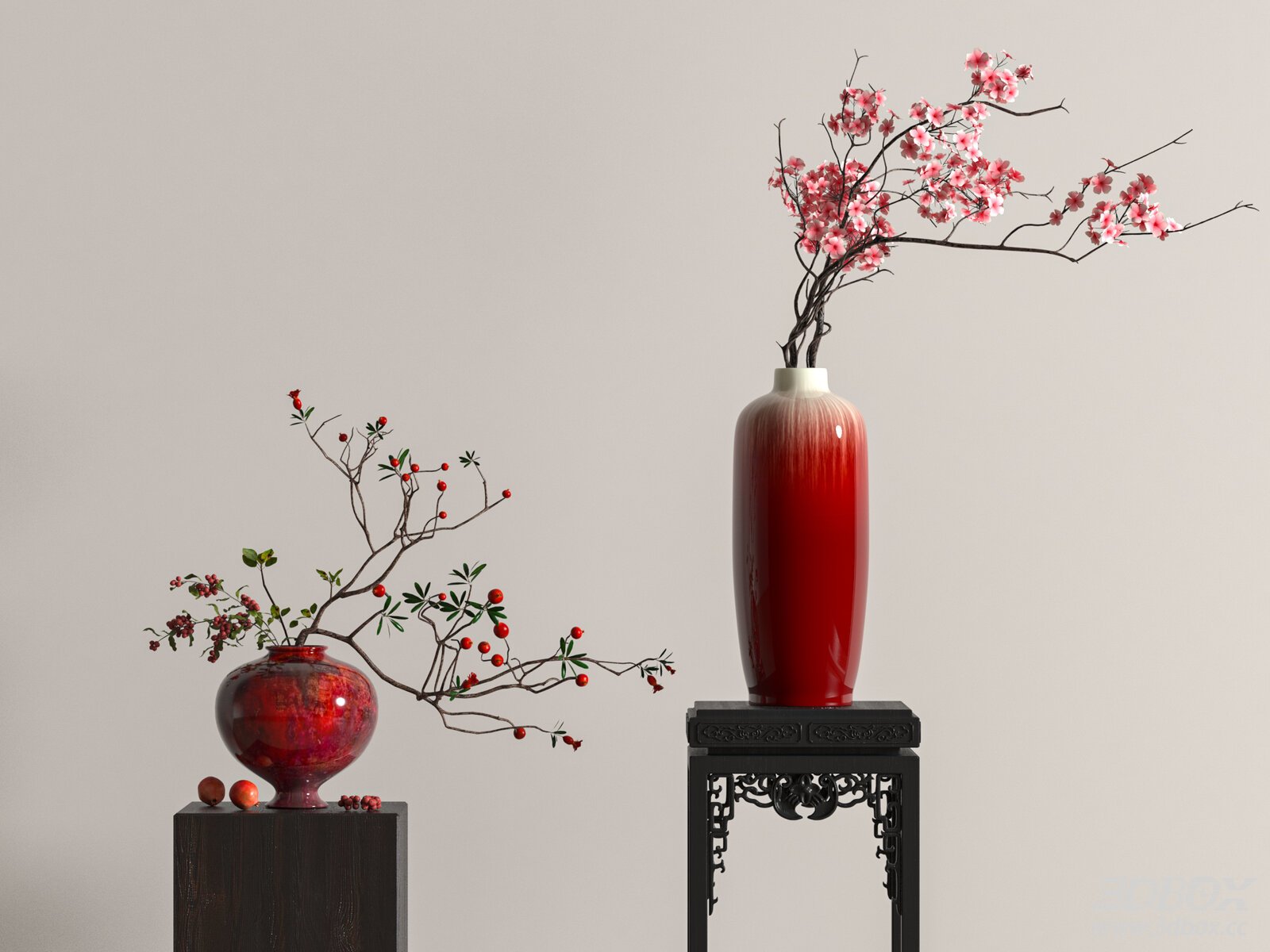 Red Vase with Floral Arrangement