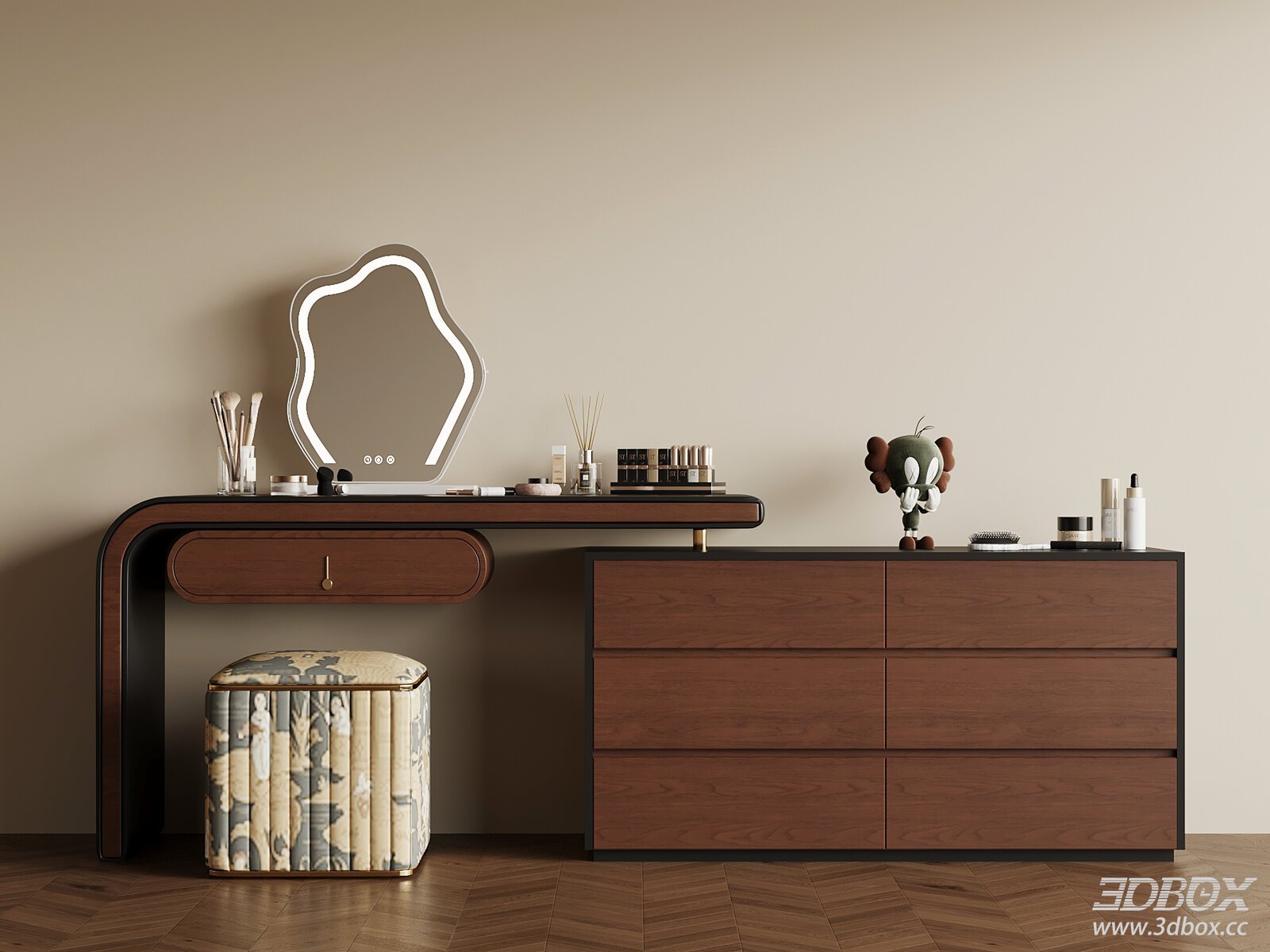 Modern Dressing Table with Mirror and Stool