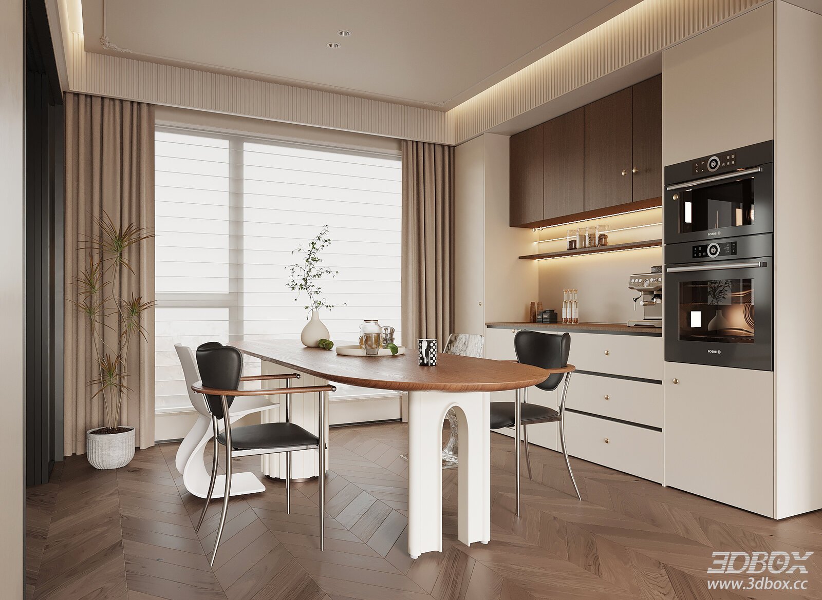 Modern Kitchen and Dining Room 3D Model