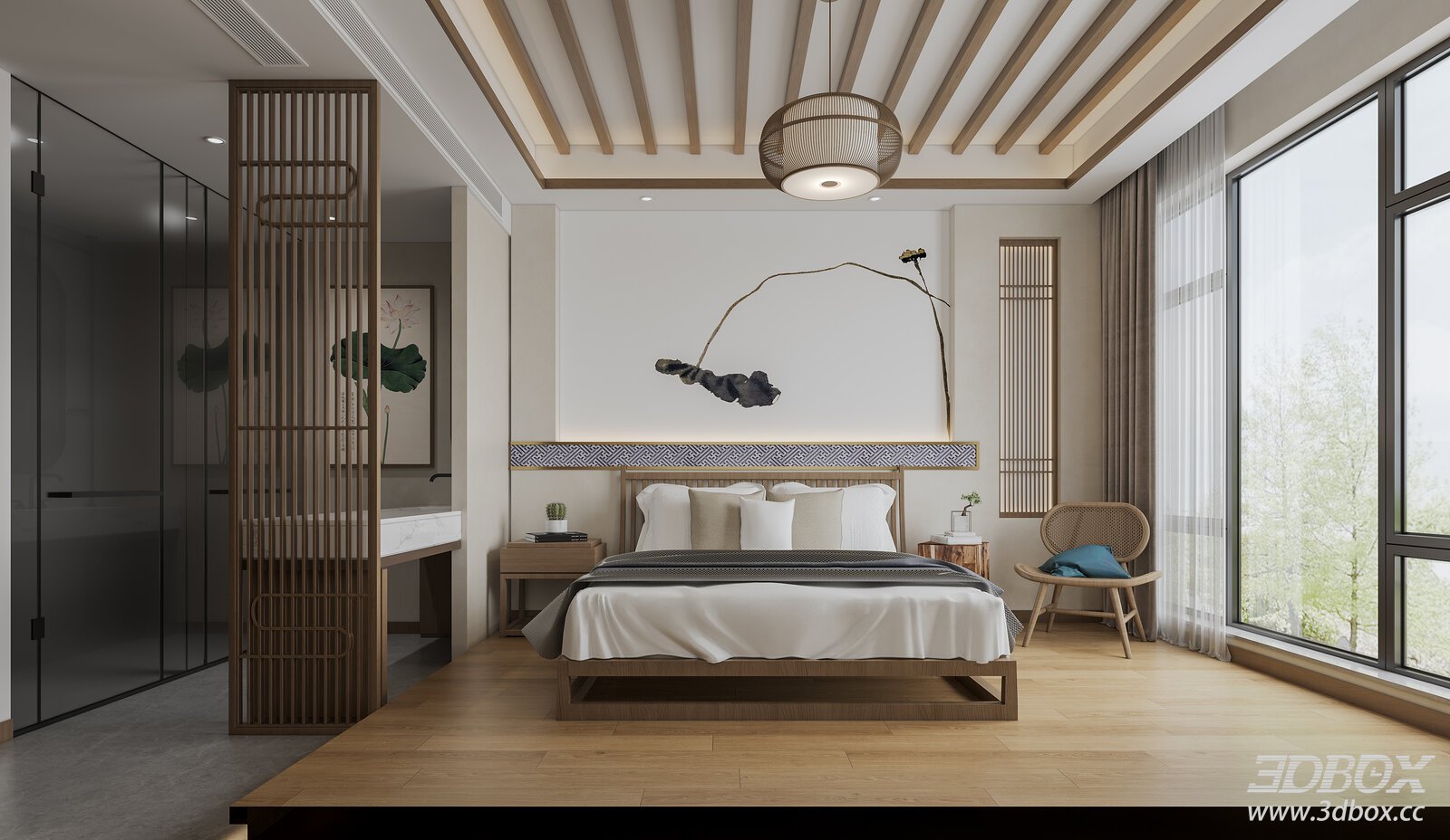 Modern Bedroom 3D Model with Wooden Elements