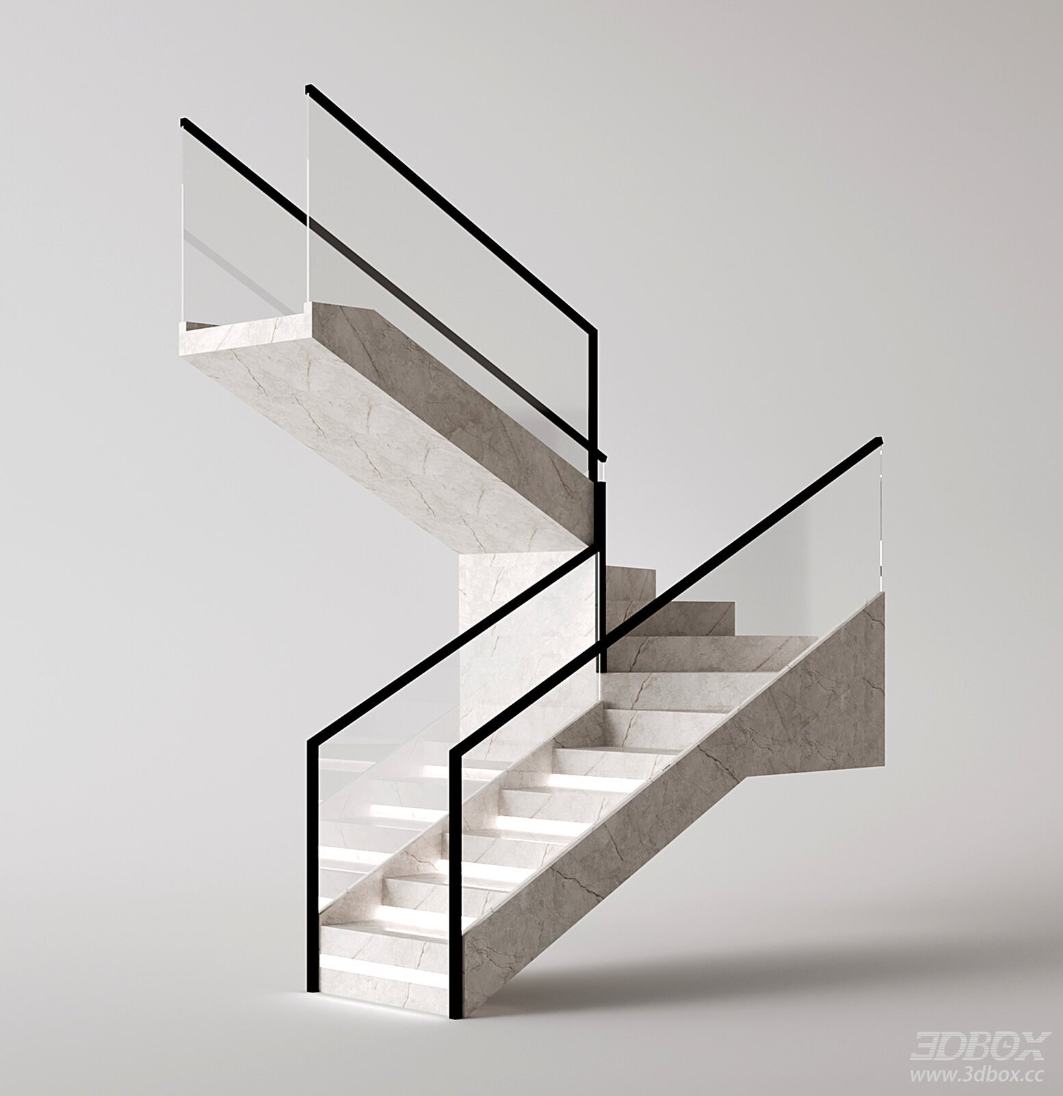 Modern Metal - Glass Staircase 3D Model