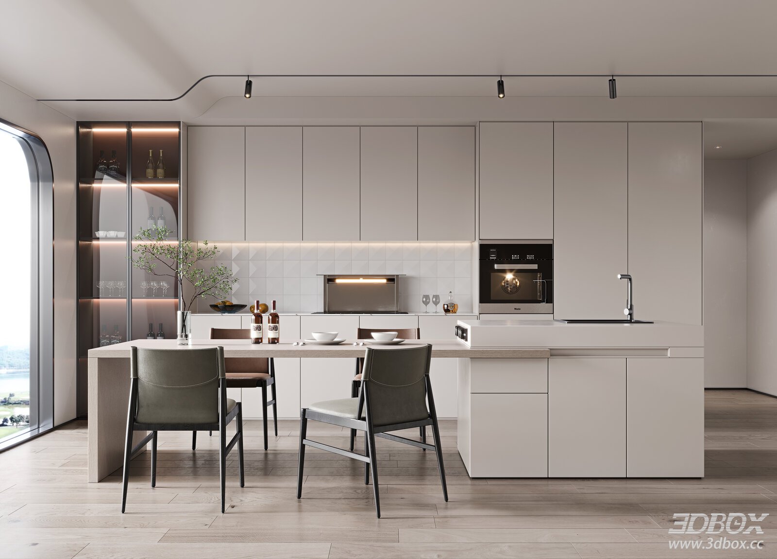 Modern Kitchen and Dining Room 3D Model