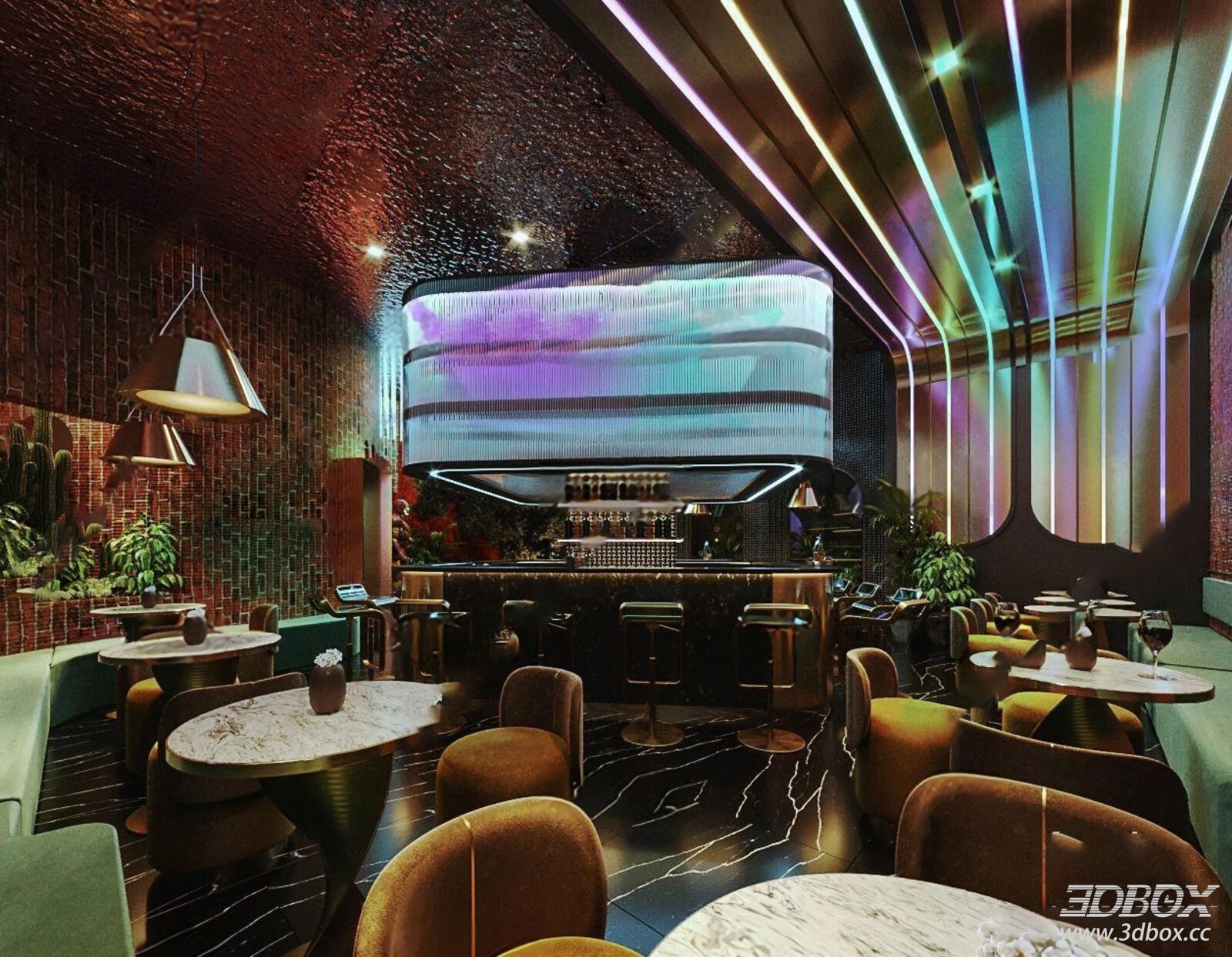 Modern Restaurant Interior 3D Model
