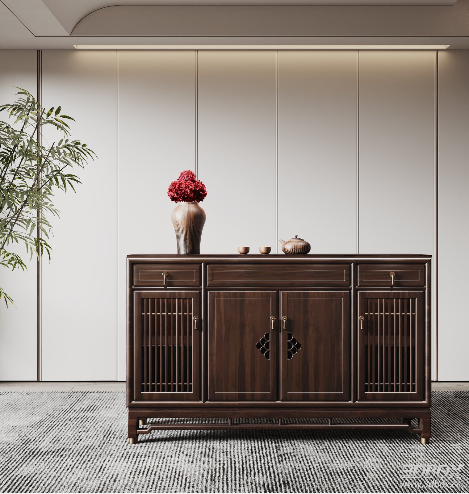 Sideboard with Vase and Plant 3D Model