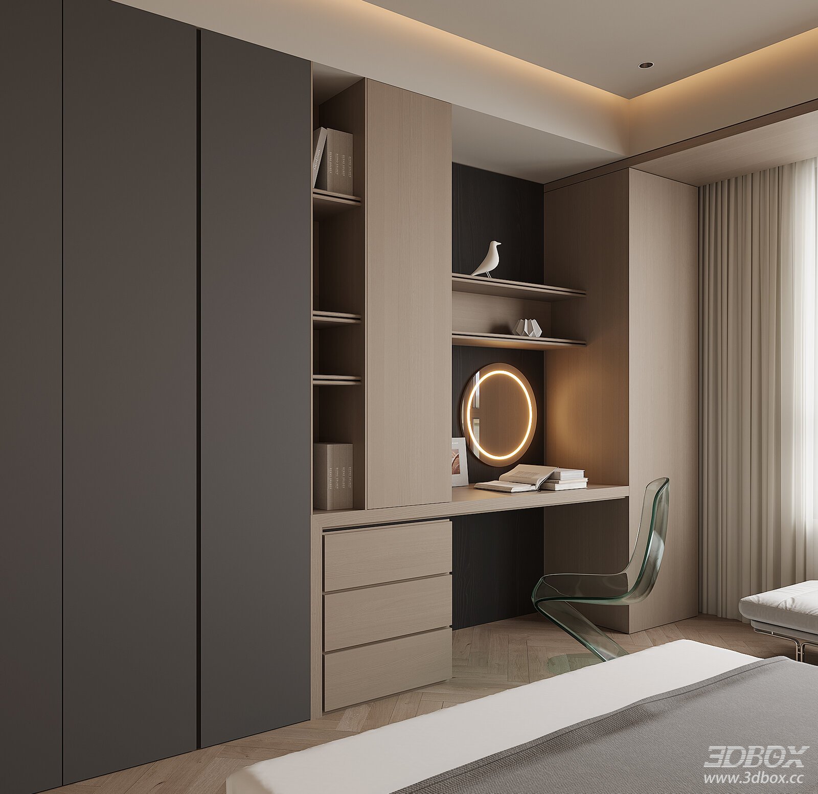 Modern Bedroom Cabinet and Desk 3D Model