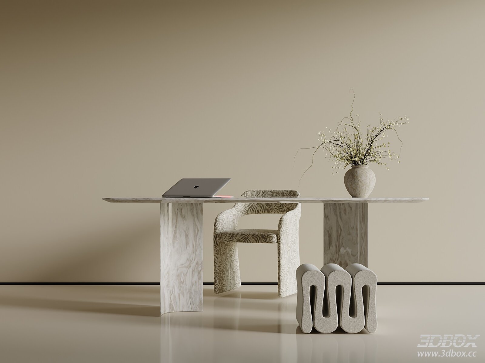 Modern Desk and Chair with Decoration 3D Model