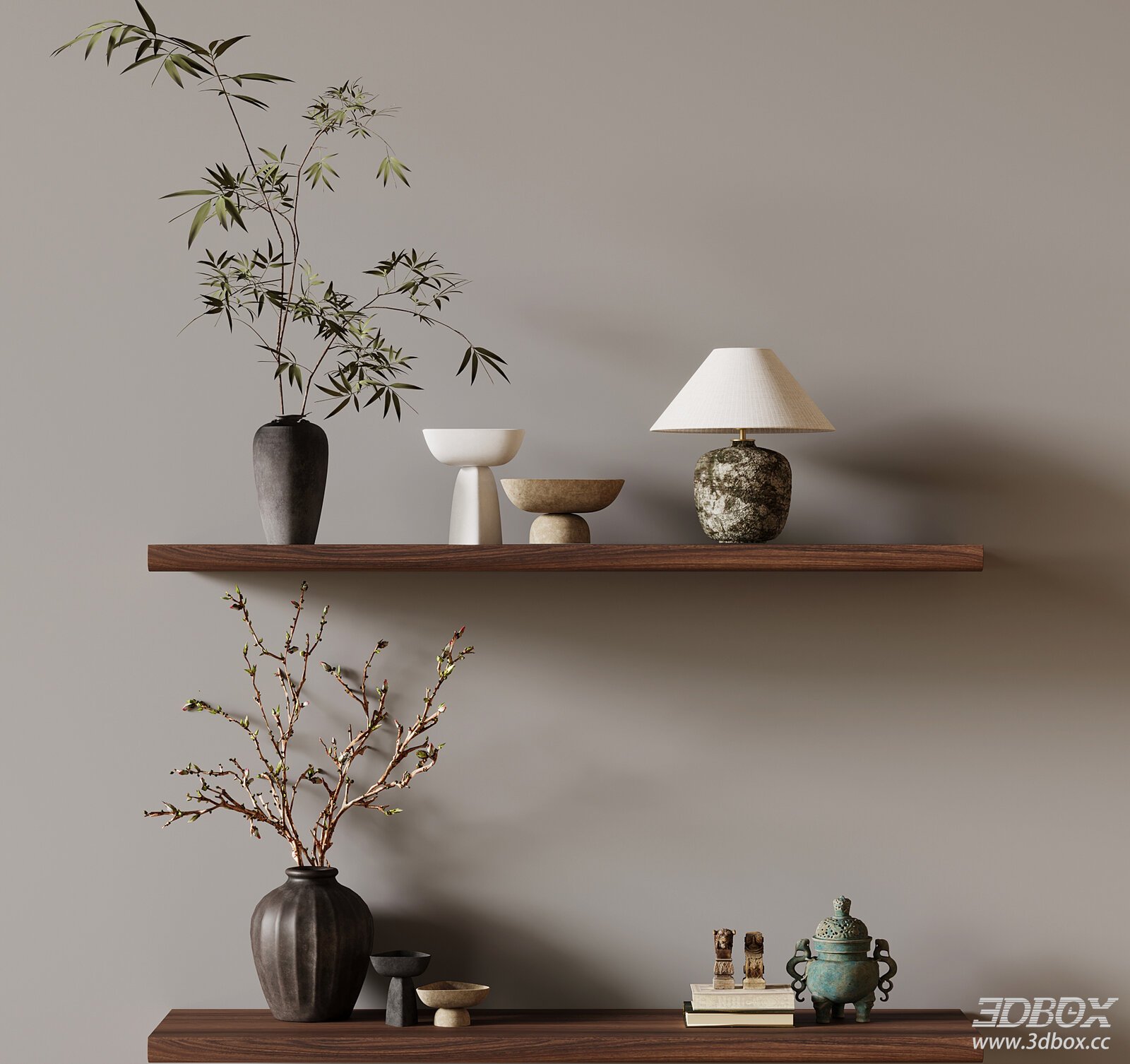 Modern Decorative Set with Plants and Lamp