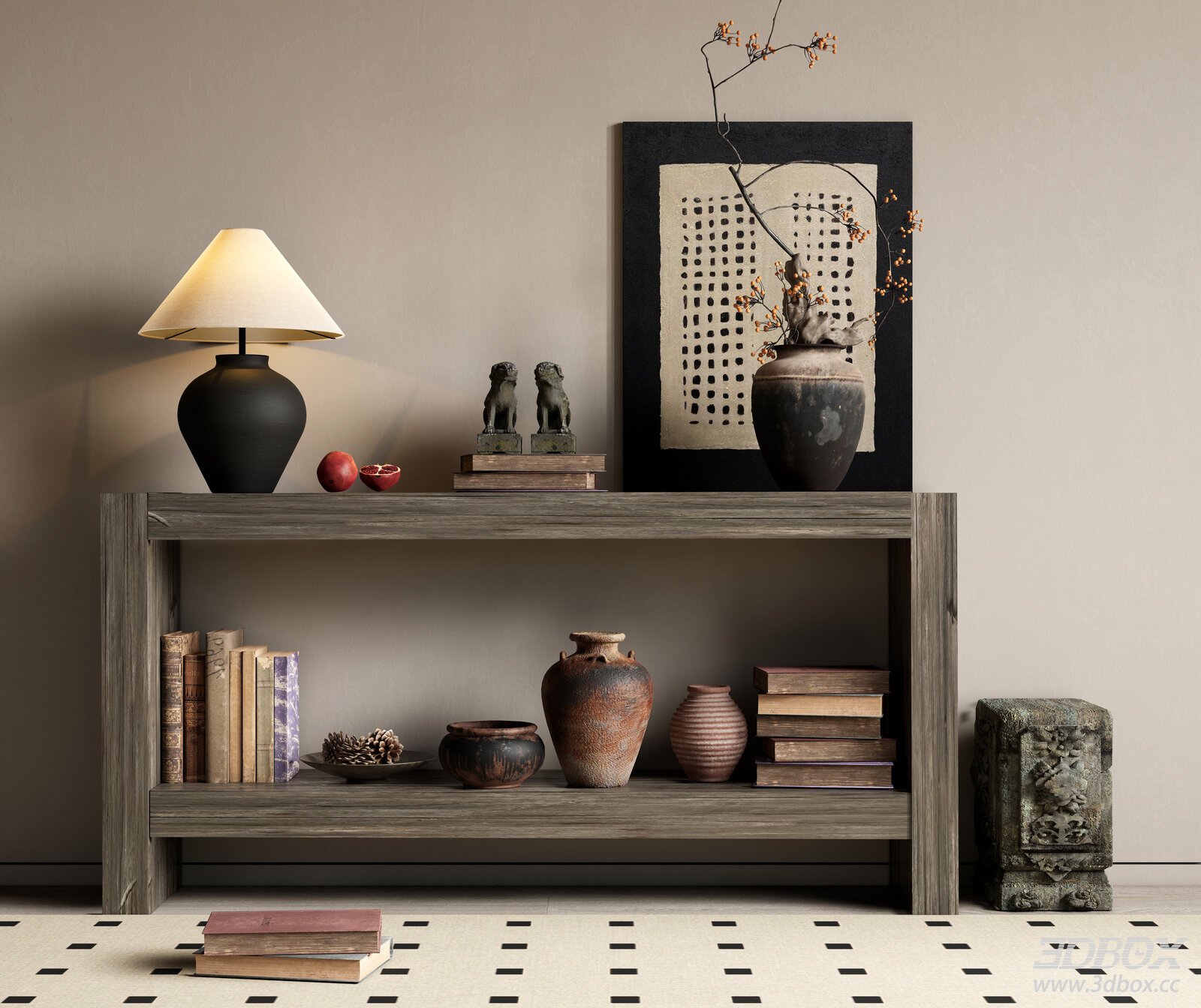 Wooden Shelf with Decorative Items