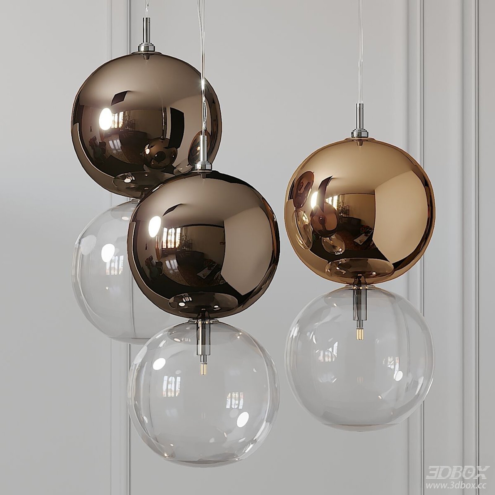 Modern Glass - Metal Ceiling Lamp 3D Model