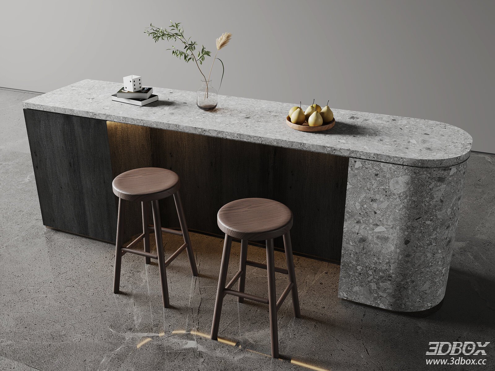 Modern Bar Counter with Stools 3D Model