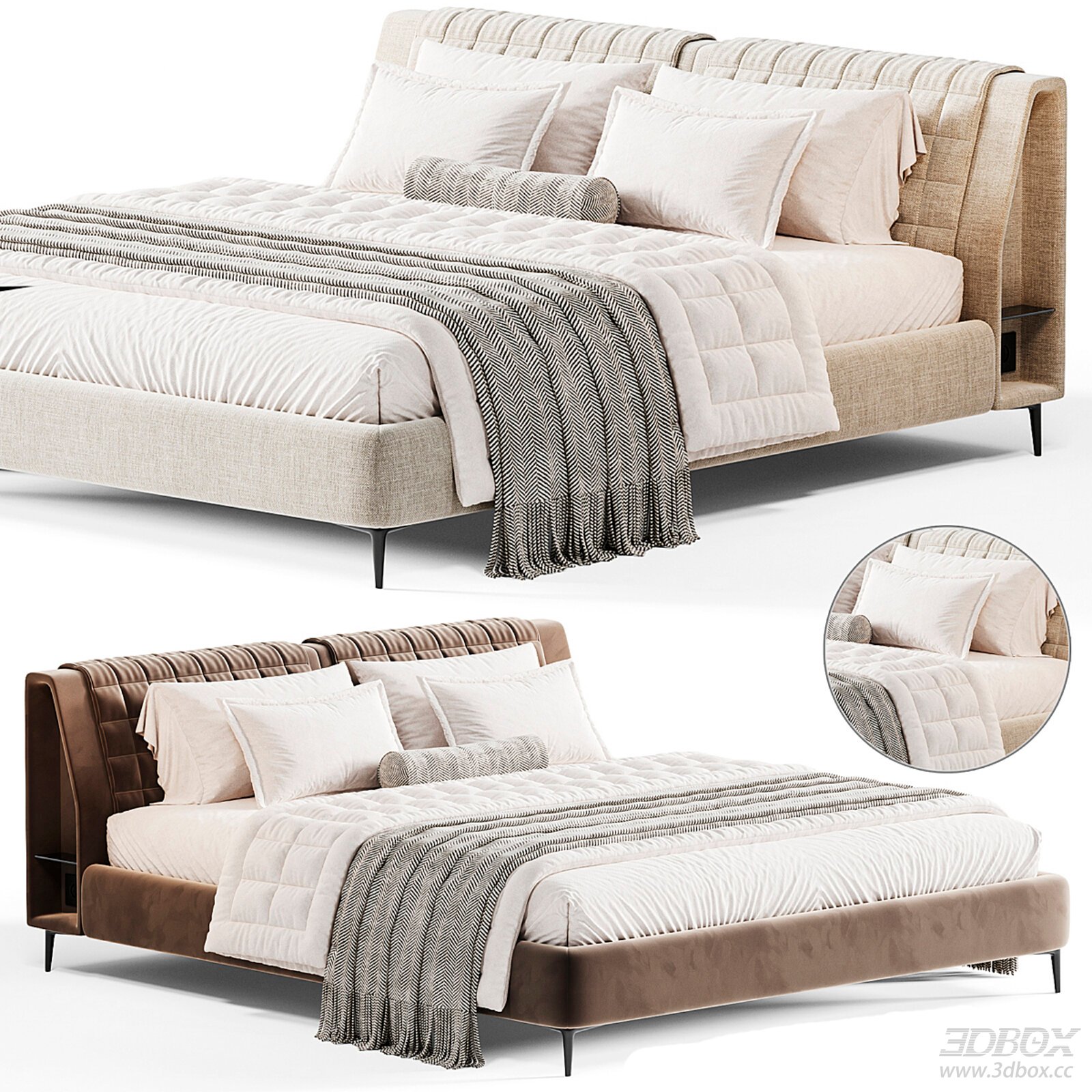 Modern Double Bed with Fabric Upholstery