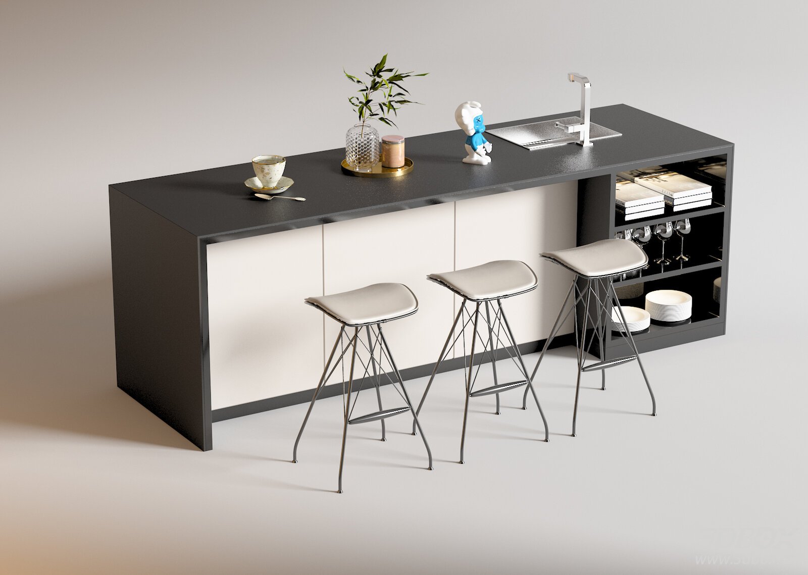Modern Sideboard with Stools