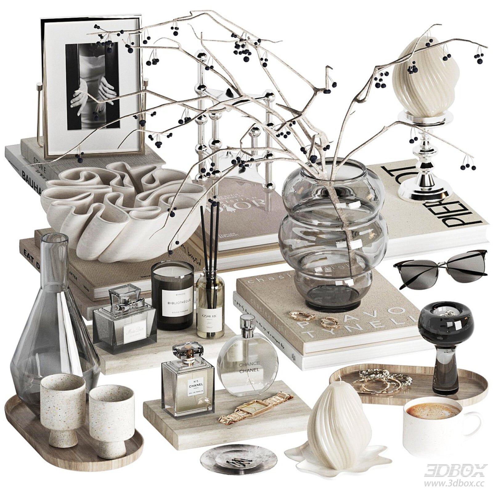Modern Decorative Set with Vase, Books and Sculptures