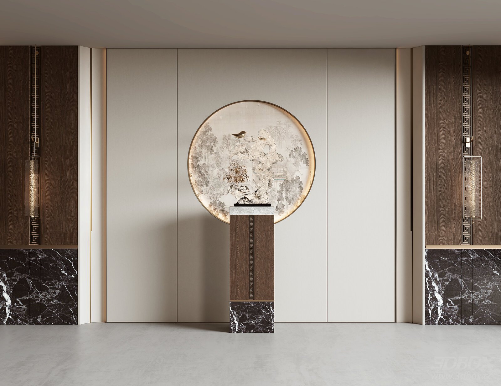 Modern Hallway Decoration with Cabinet and Mirror