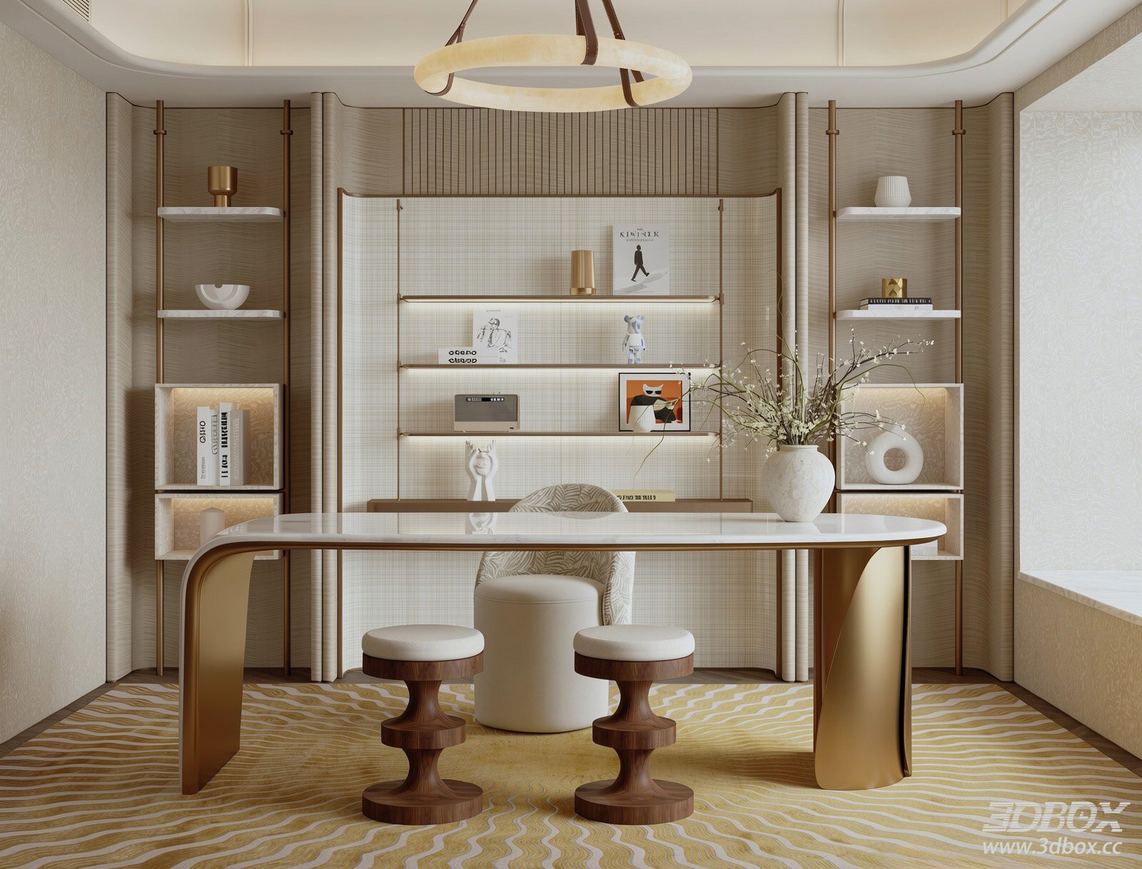 Modern Office Room with Table and Stools