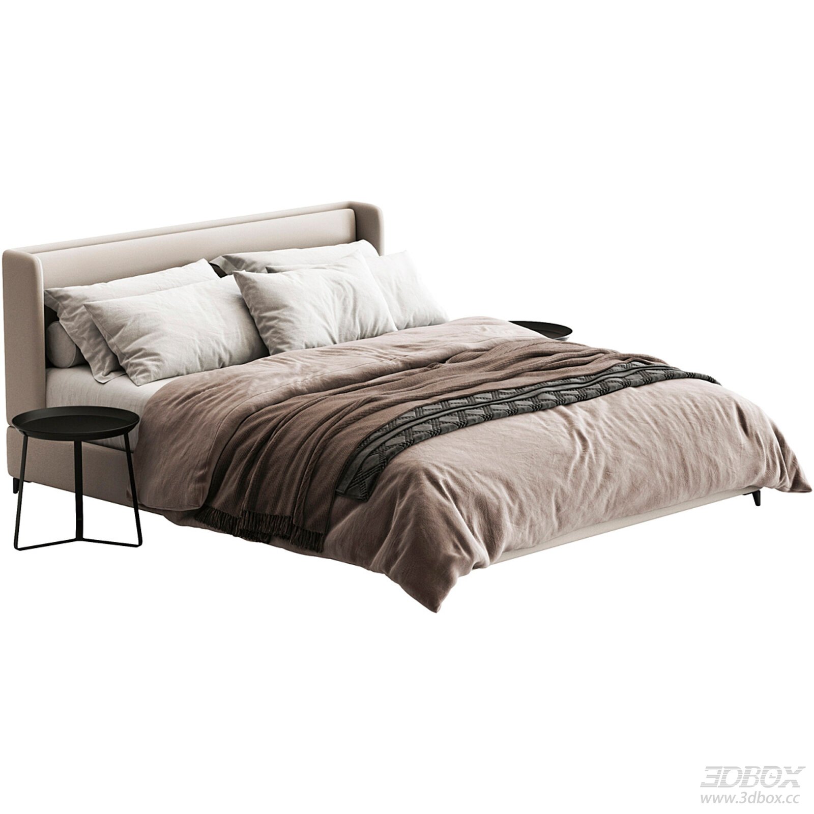 Modern Bedroom Bed with Pillows and Side Tables