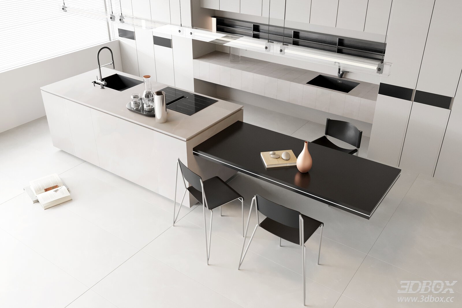 Modern Kitchen and Dining Table Setup