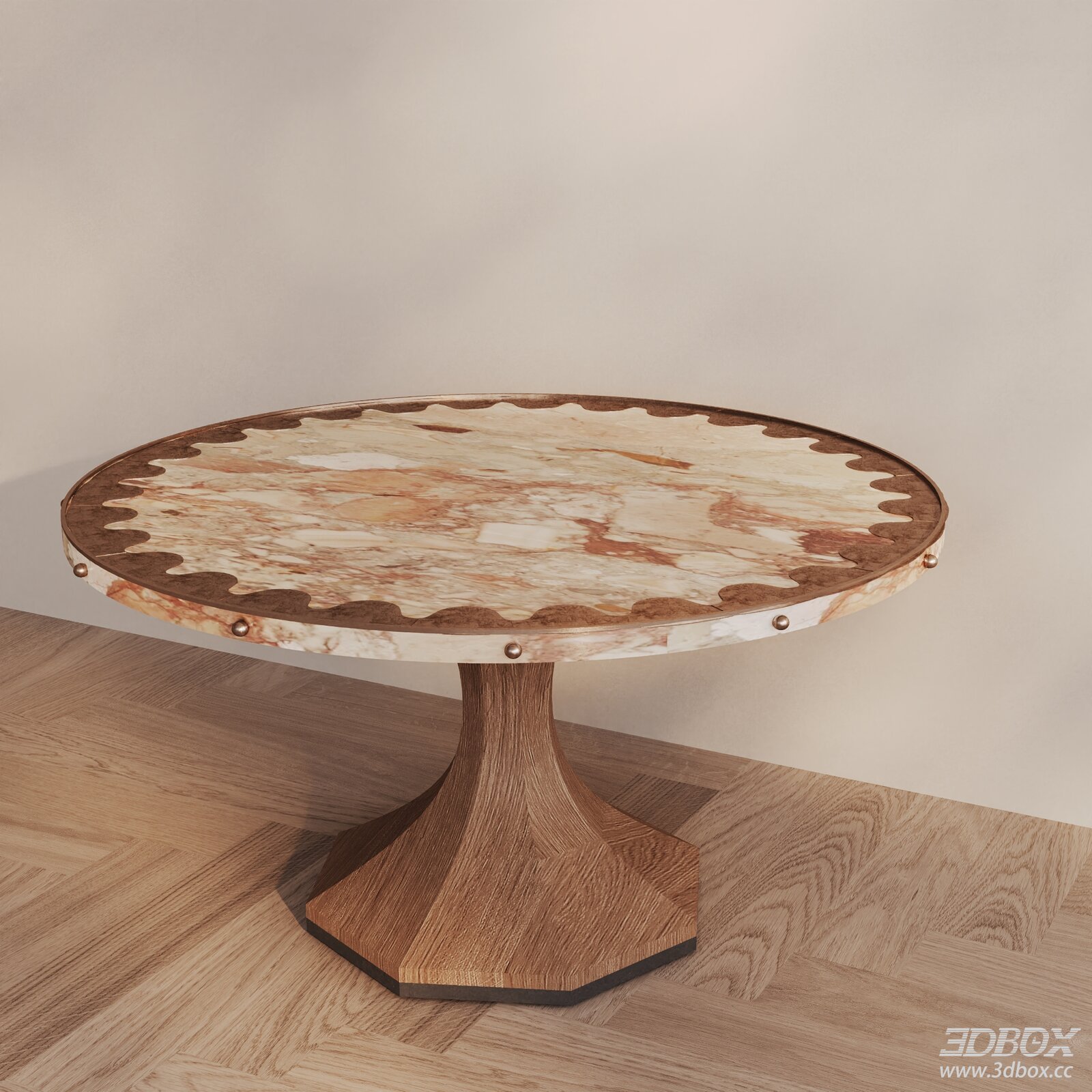 Modern Round Marble Dining Table with Wooden Base