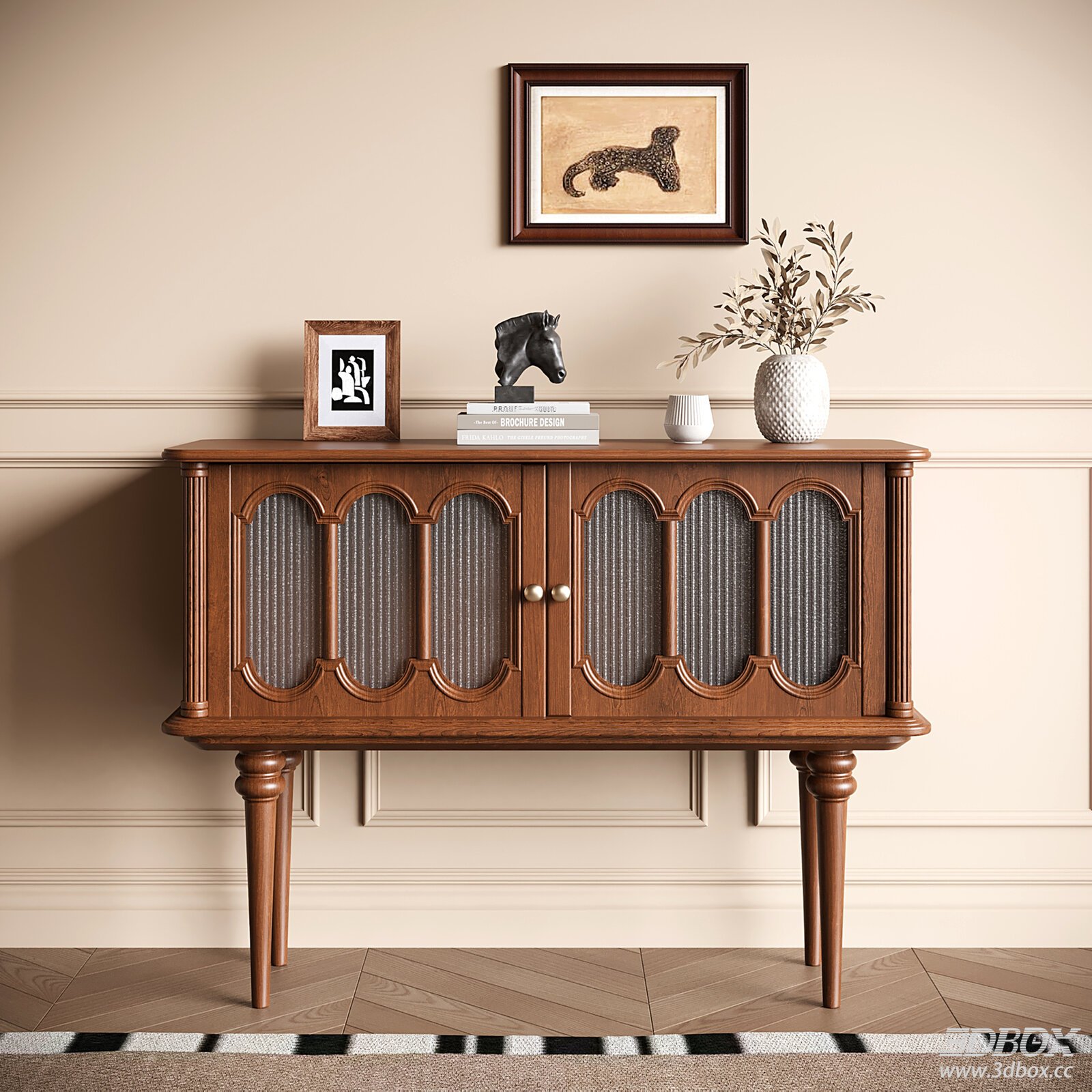 Modern Wooden Sideboard with Decorations