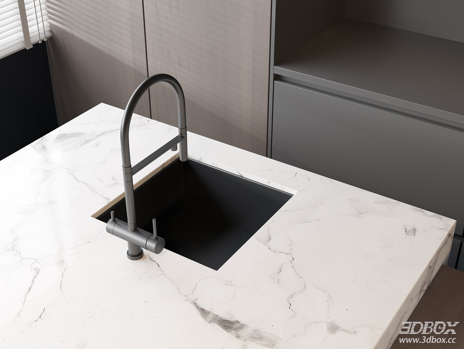 Modern Kitchen Sink with Faucet and Cabinet