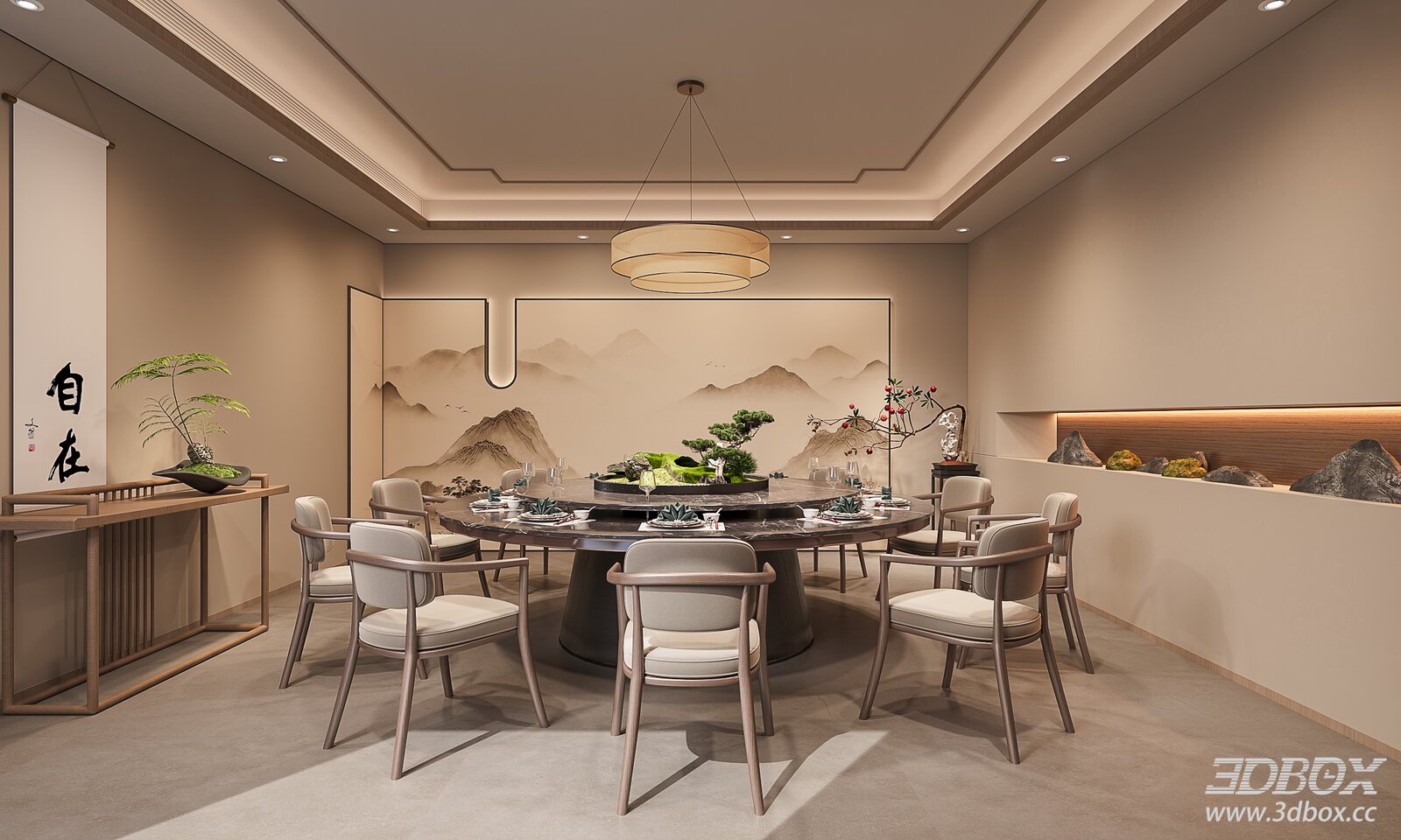 Modern Dining Room with Marble Table and Chairs
