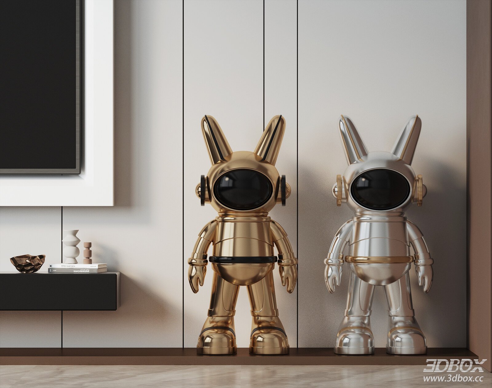 Astronaut Sculptures in Living - room Cabinet