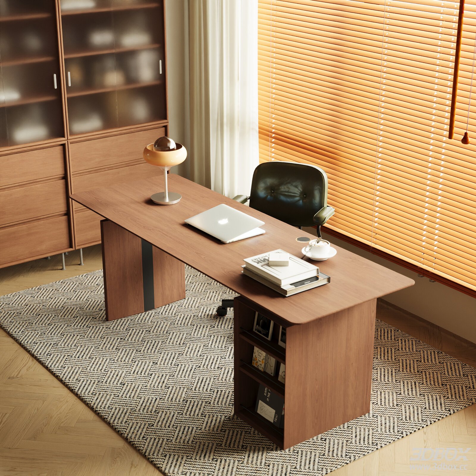 Modern Office Desk with Chair and Cabinet