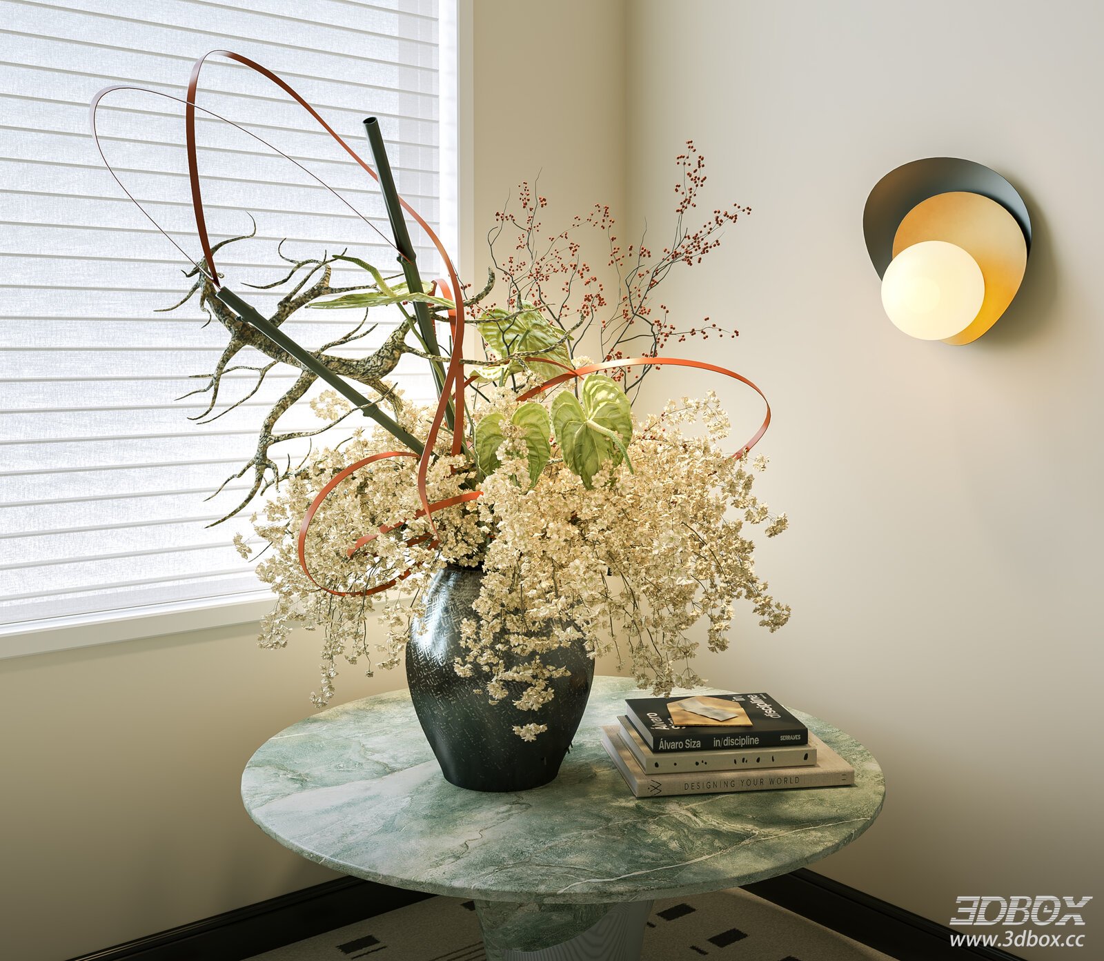 Modern Vase with Plant on Marble Table