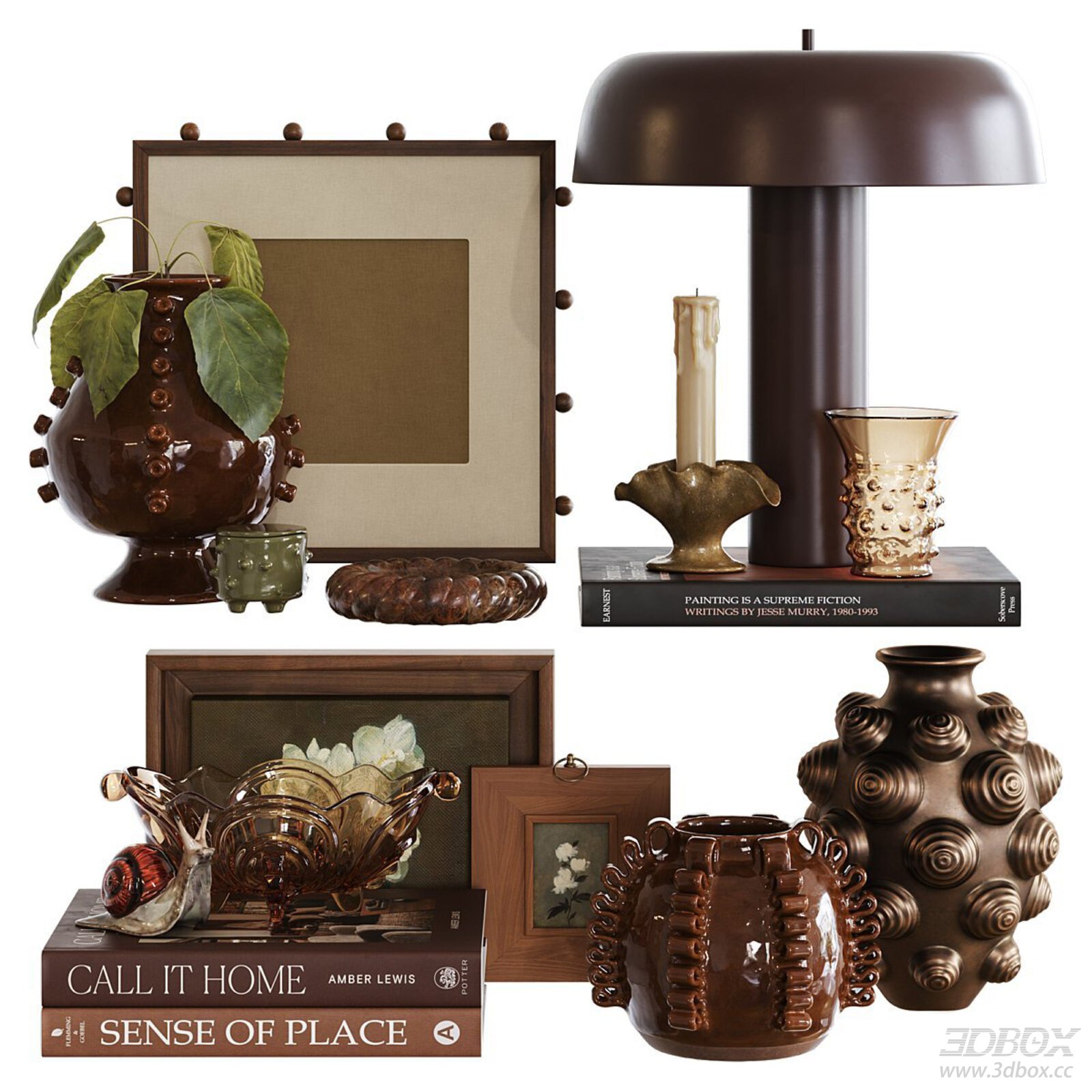 Modern Decorative Set with Frames, Vases and Lamp