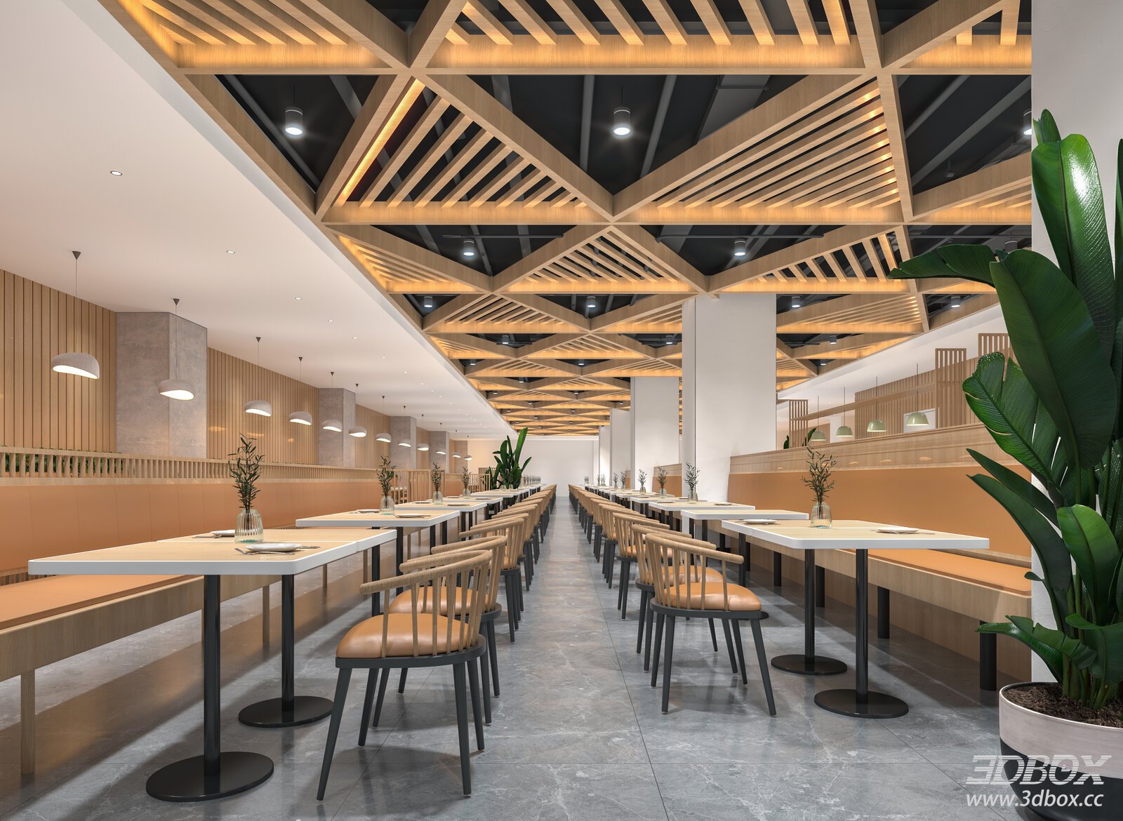 Modern Restaurant Interior with Wooden Elements