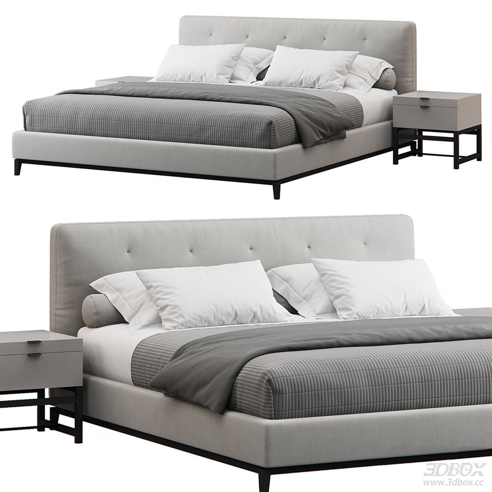 Modern Bedroom Bed with Side Tables