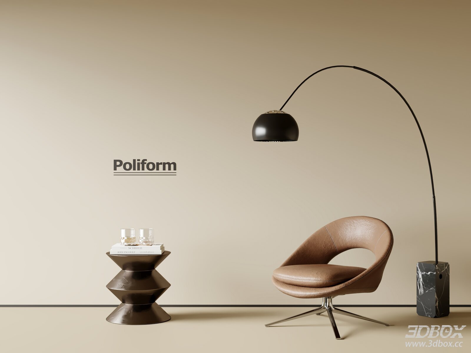 Modern Leather Chair with Side Table and Floor Lamp