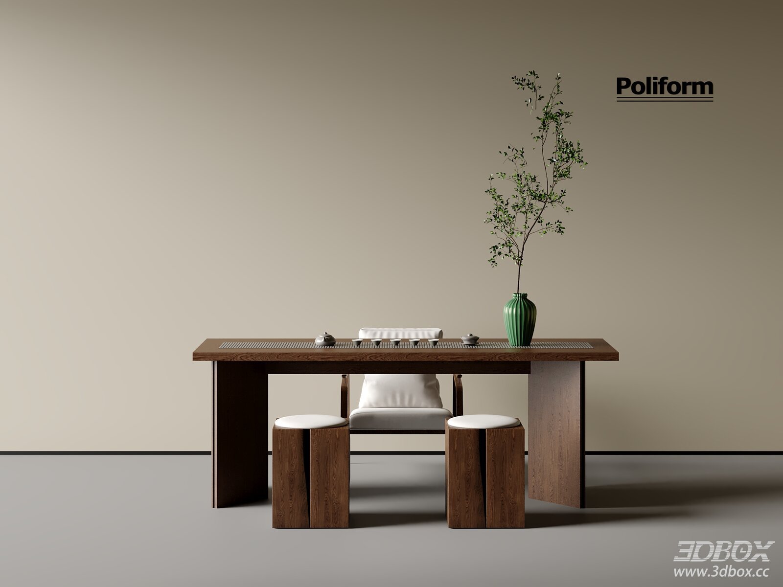 Modern Wooden Desk with Chair and Stools