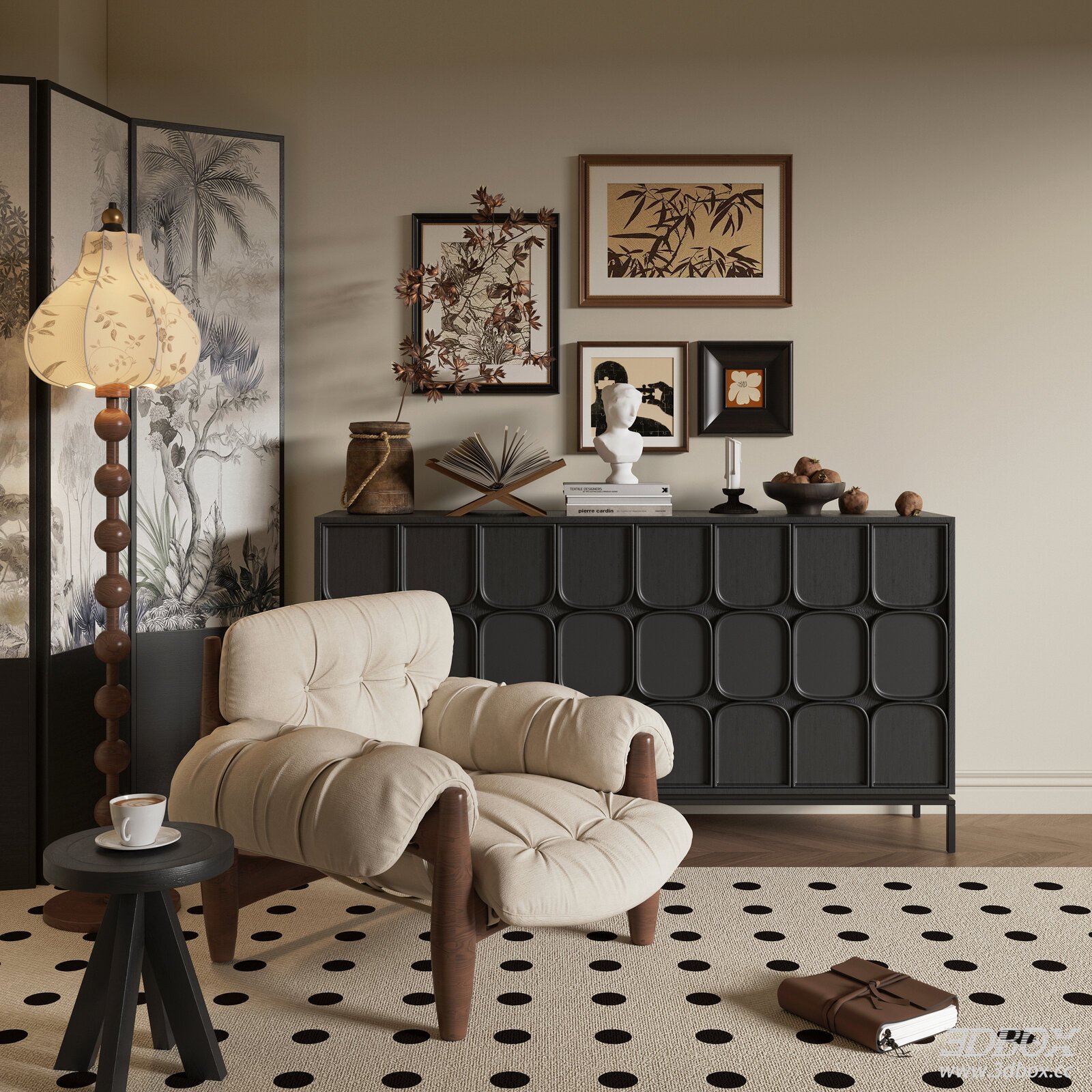 Modern Living Room Chair and Cabinet